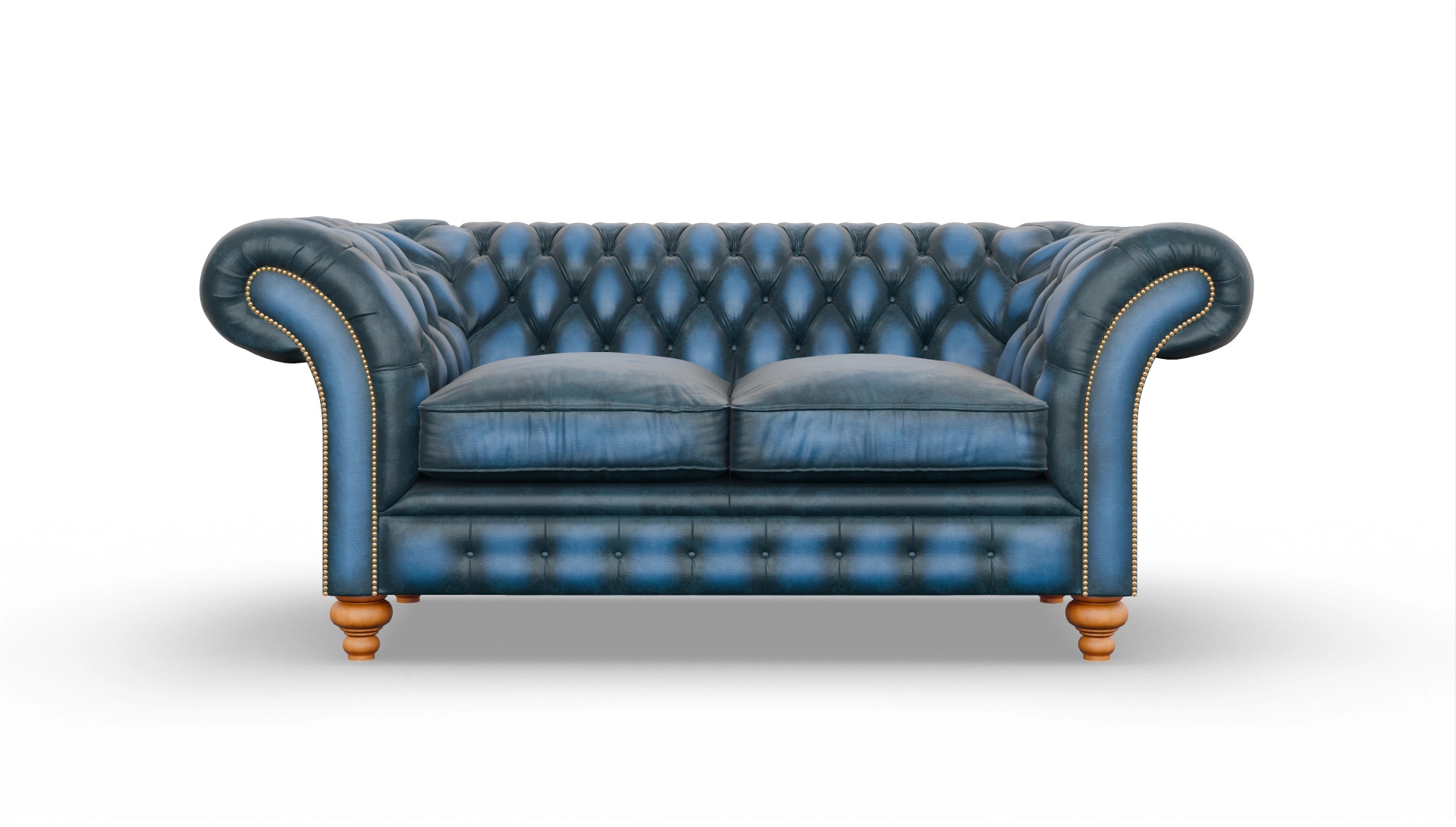Kolonialstil-Sofa Knightsbridge Ansicht des Produktes Knightsbridge 2-Sitzer in Leder blau