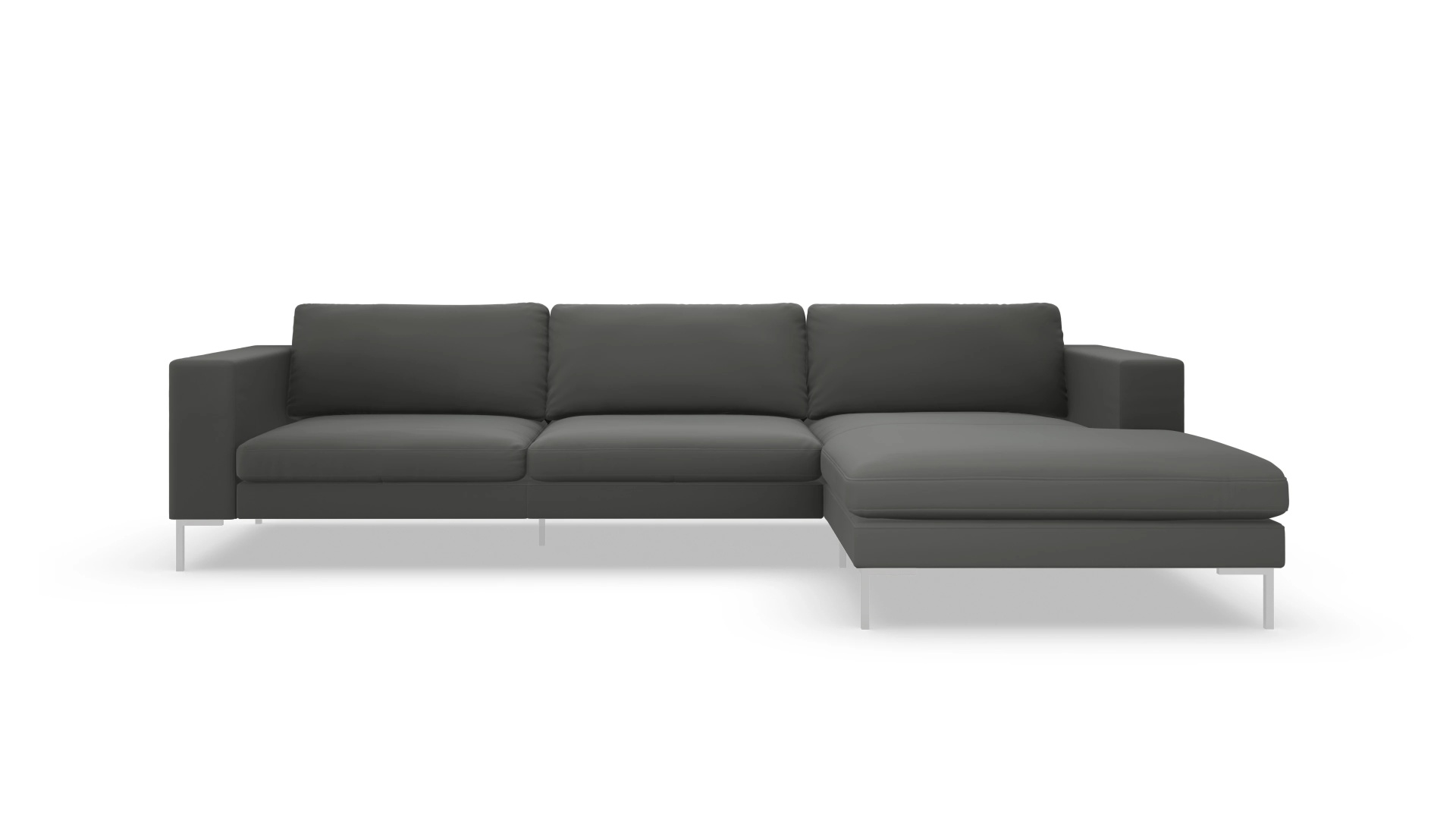 Paludan Ledersofa Ansicht des Produktes Paludan Sofa mit Rec rechts in Leder grau