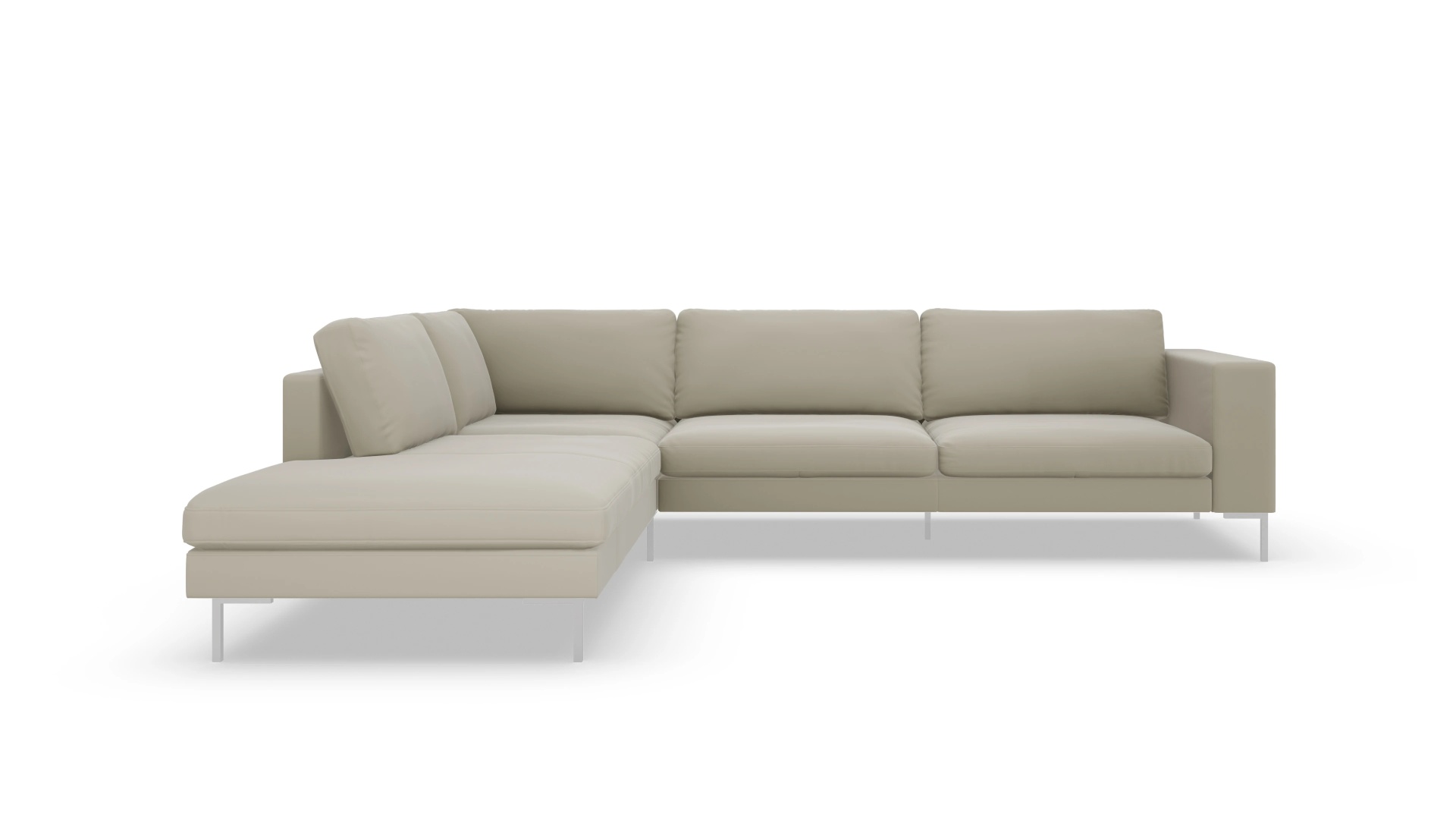 Paludan Ledersofa Ansicht des Produktes Paludan Sofa mit Ottomane links in Leder beige