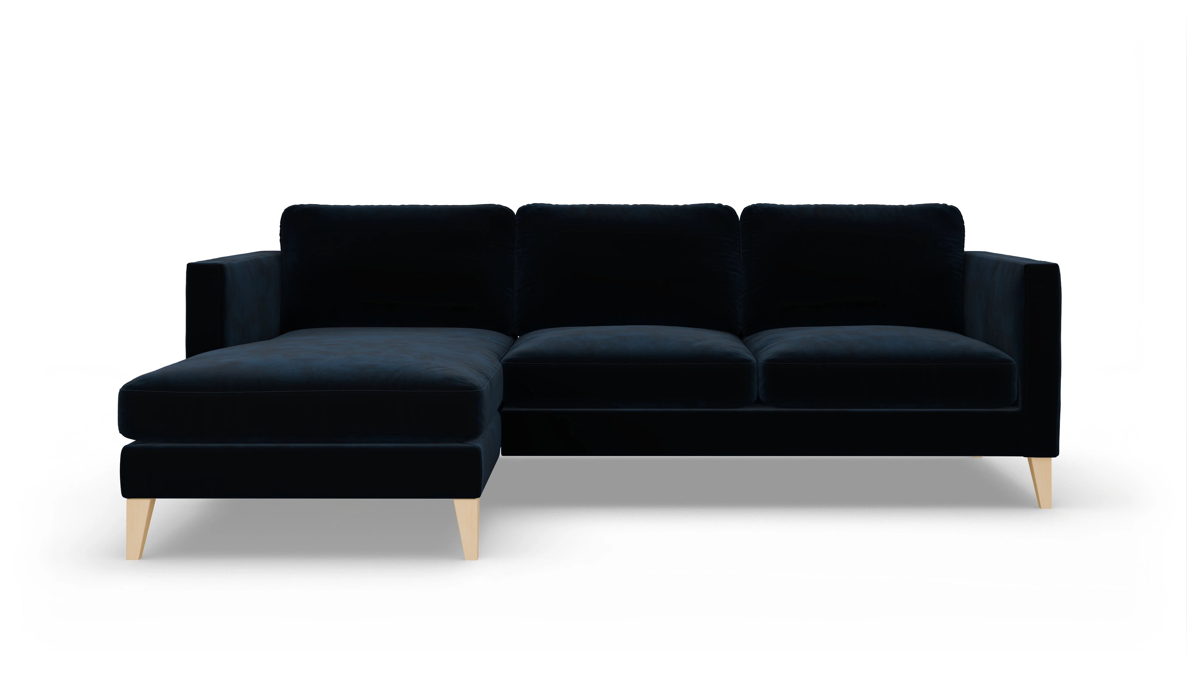 Montes Stoffsofa Ansicht des Produktes Montes Sofa mit Rec links in Samt blau