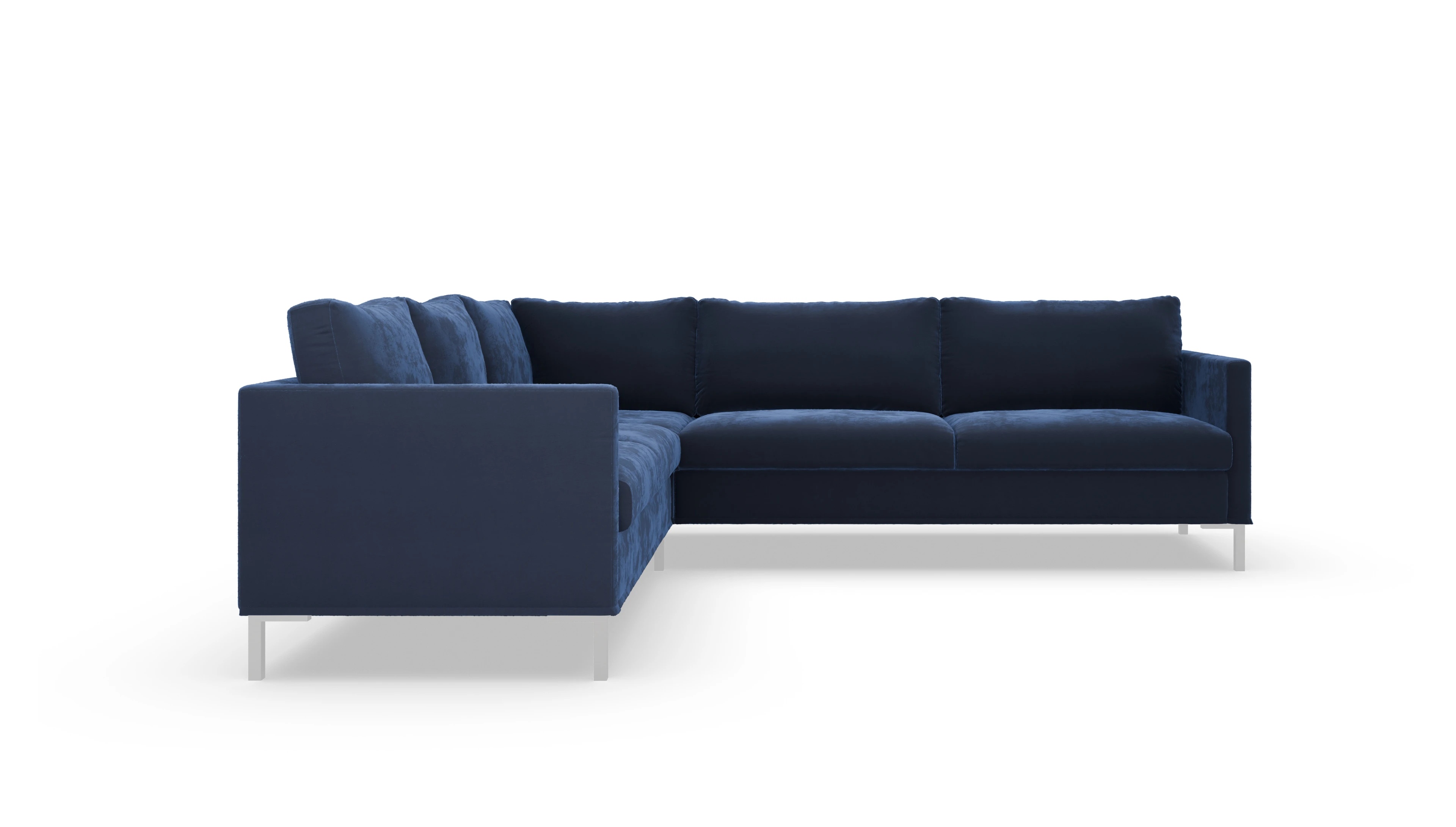 Jacobsen Hussen-Sofa Ansicht des Produktes Jacobsen Ecksofa Links in Samt blau