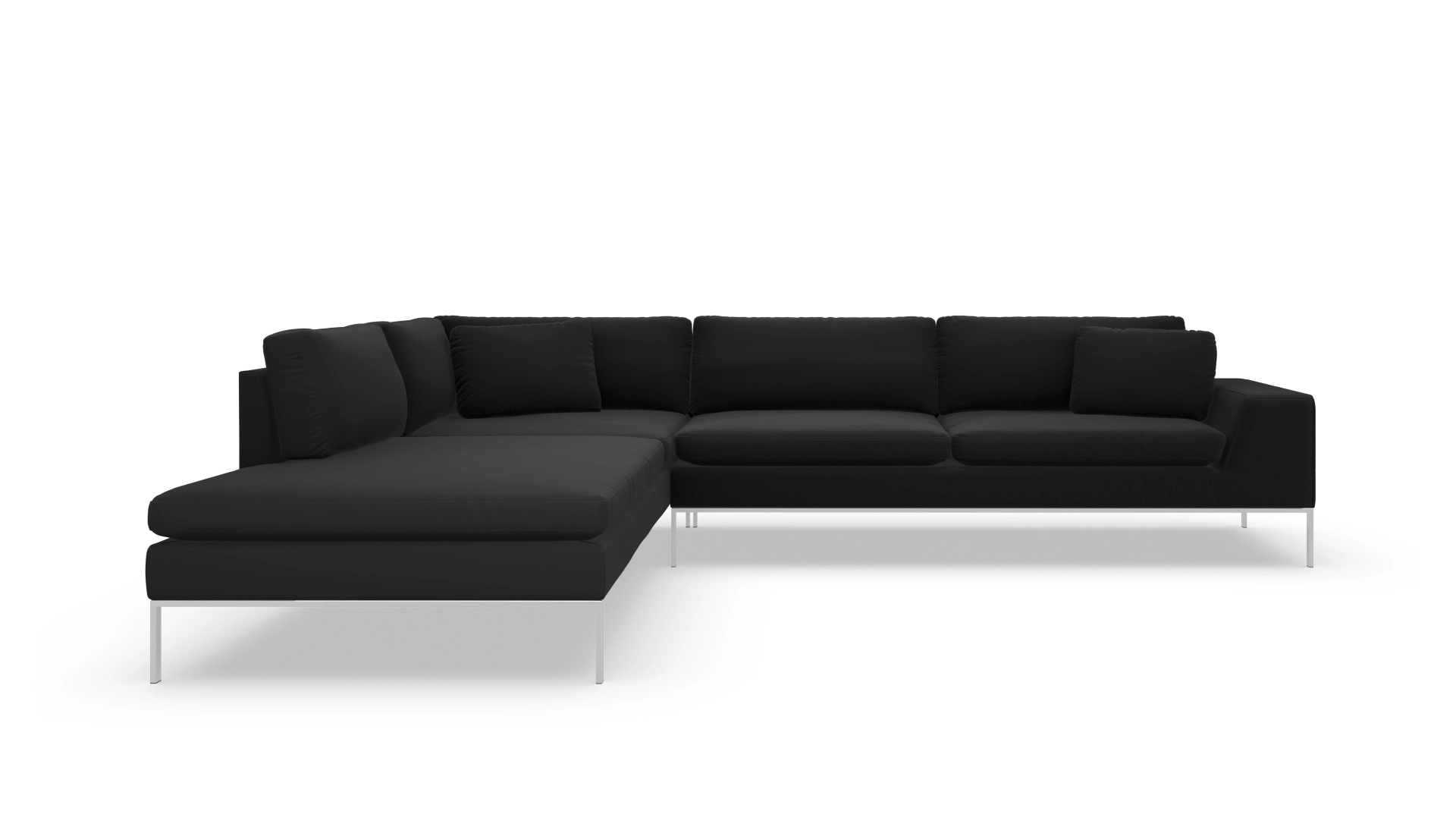 Helgesen Ledersofa Ansicht des Produktes Helgesen Sofa mit Ottomane links in Leder schwarz