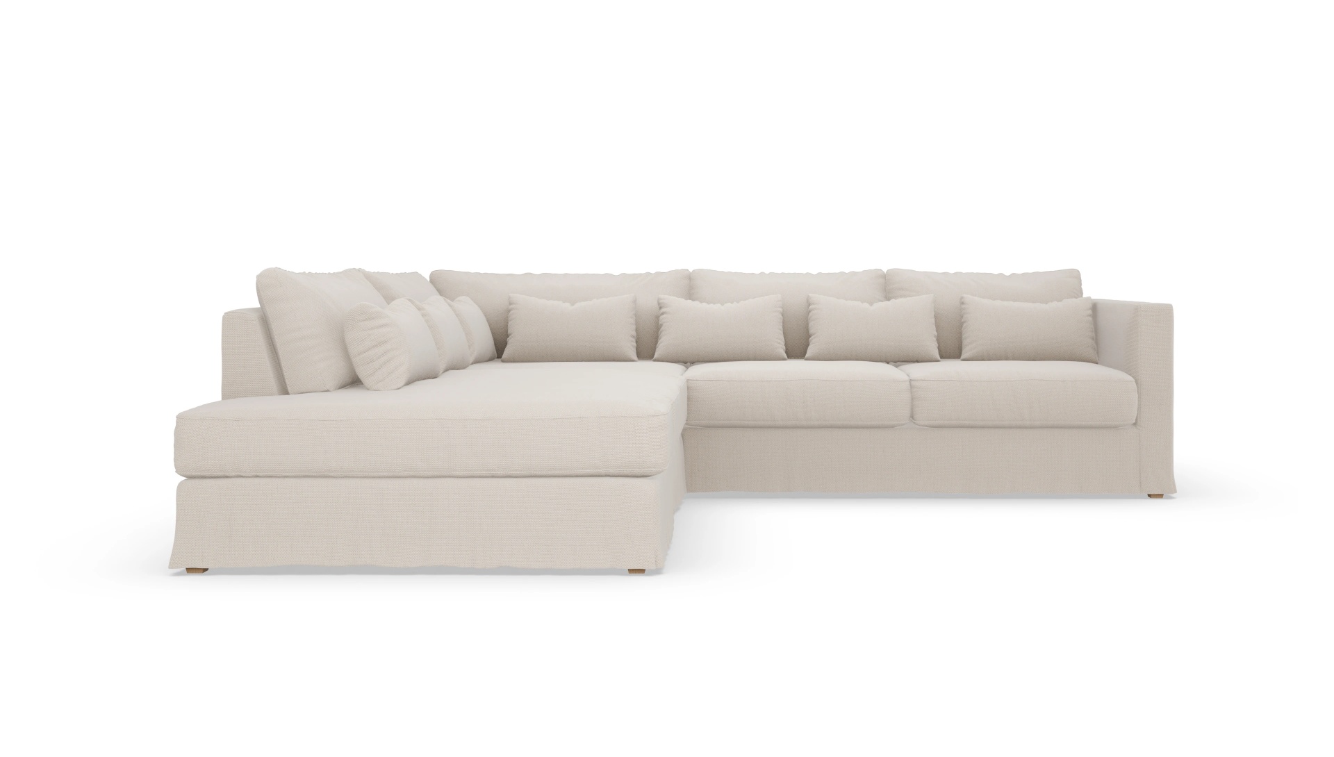 Ansicht des Produktes Brogger Sofa mit Ottomane links in Stoff weiß