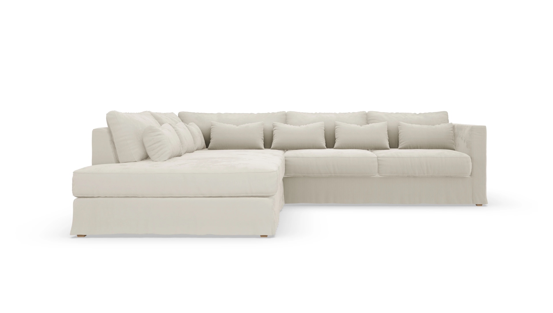Ansicht des Produktes Brogger Sofa mit Ottomane links in Cord weiß