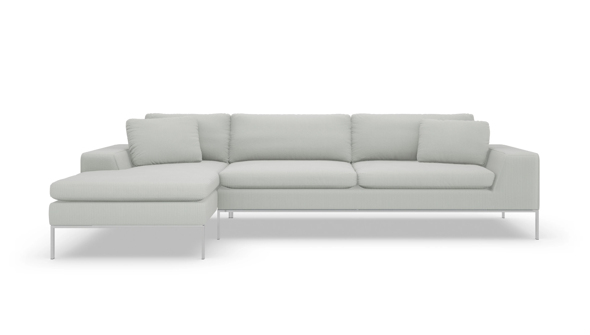 Designer-Sofa Helgesen in Stoff Ansicht des Produktes Helgesen Sofa mit Rec links in Cord grau