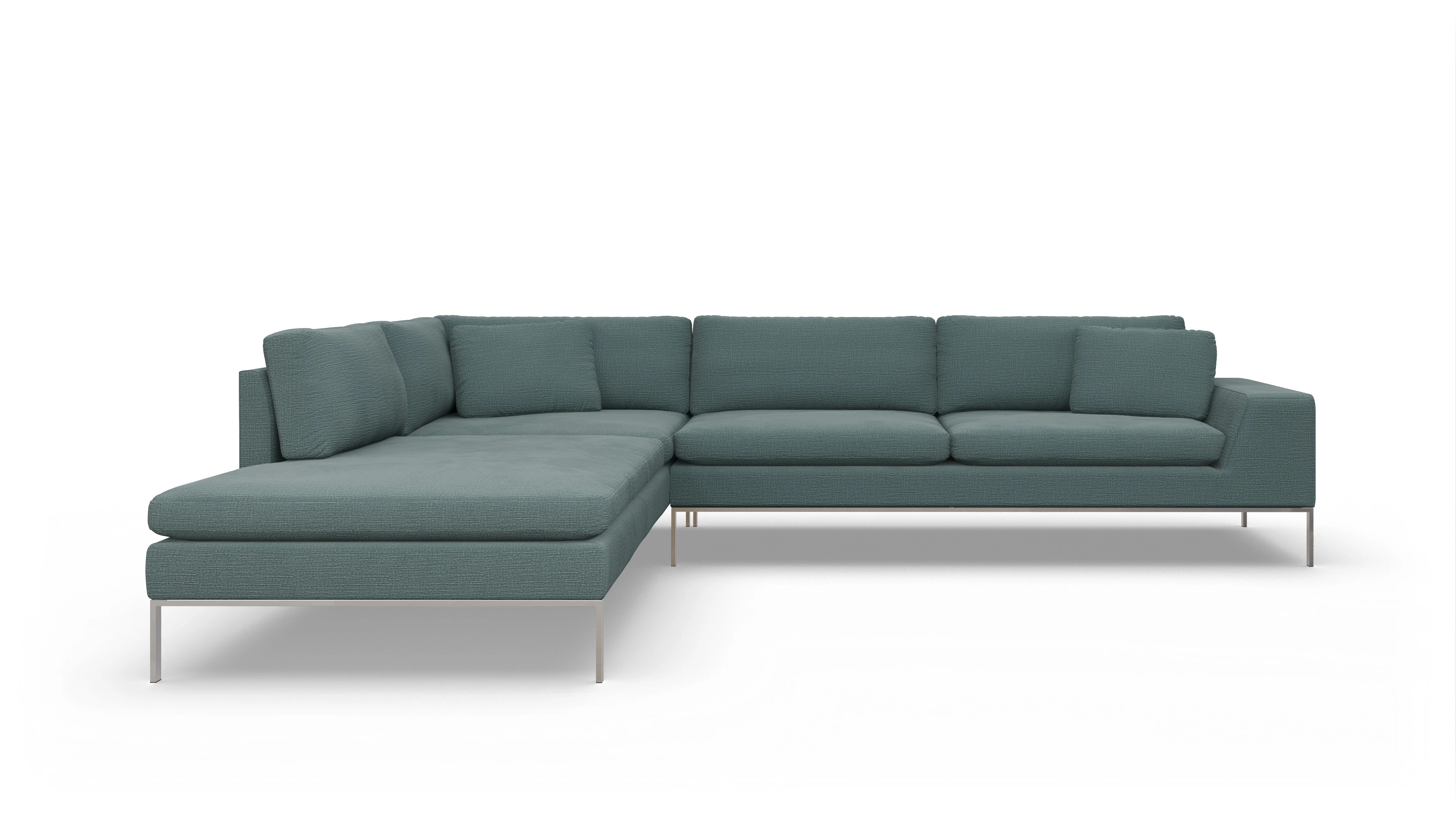 Ansicht des Produktes Helgesen Sofa mit Ottomane links in Stoff blau