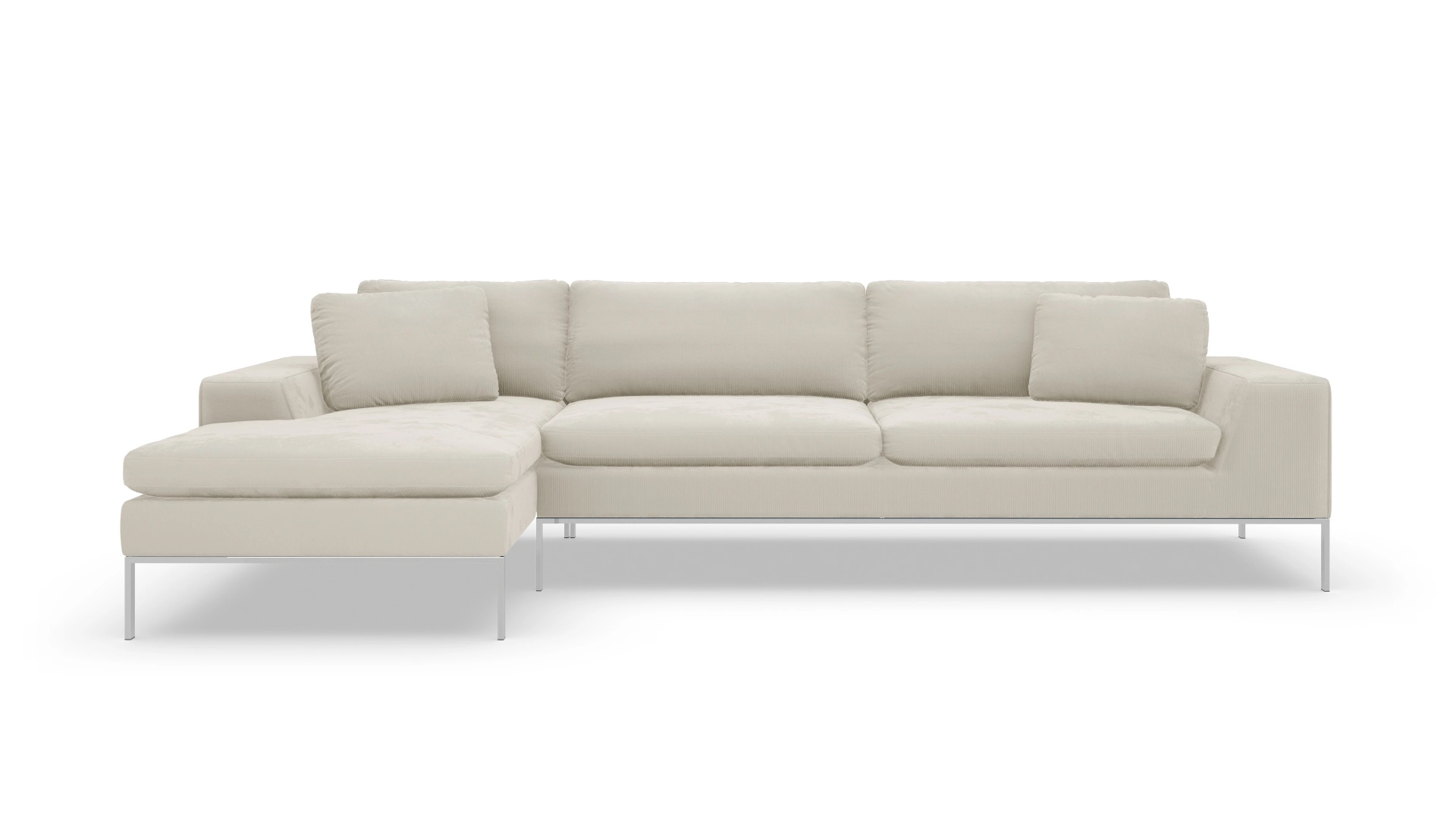 Designer-Sofa Helgesen in Stoff Ansicht des Produktes Helgesen Sofa mit Rec links in Cord weiß