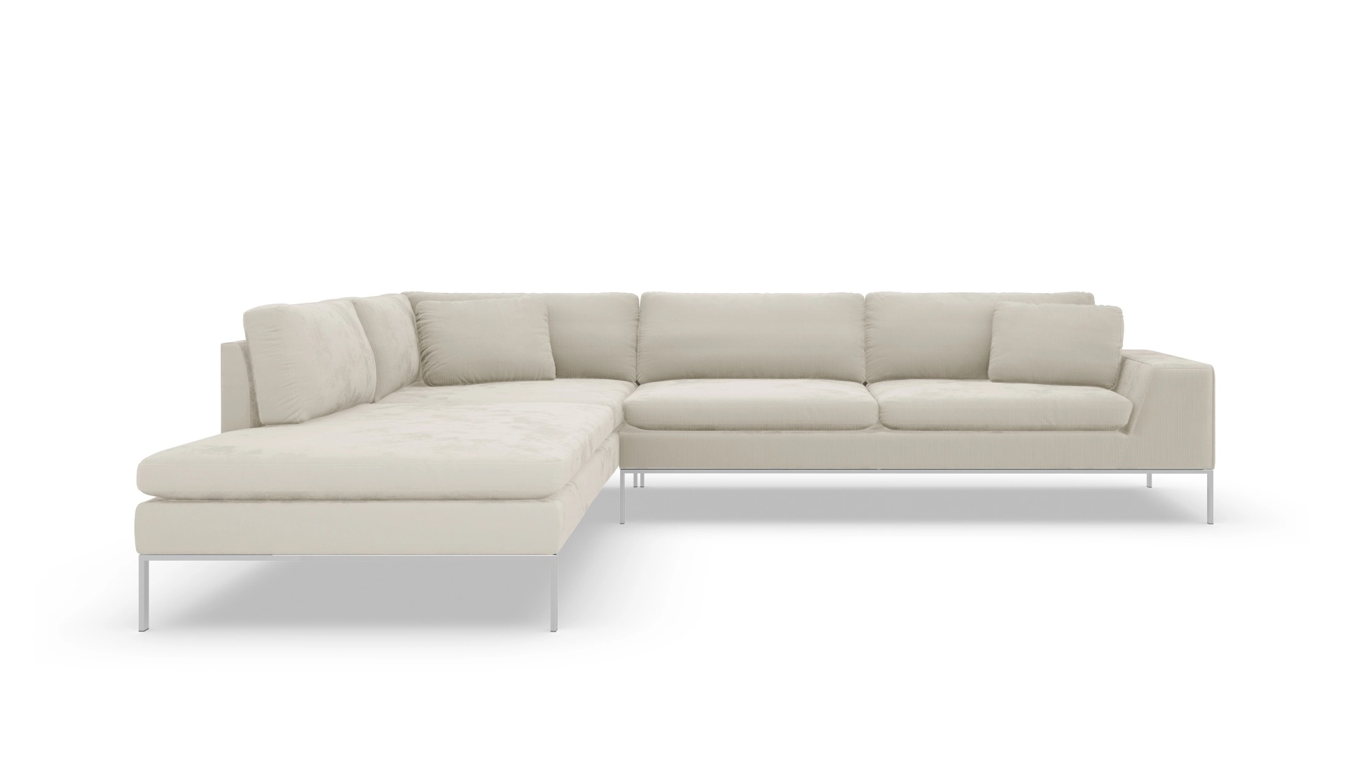 Ansicht des Produktes Helgesen Sofa mit Ottomane links in Cord weiß