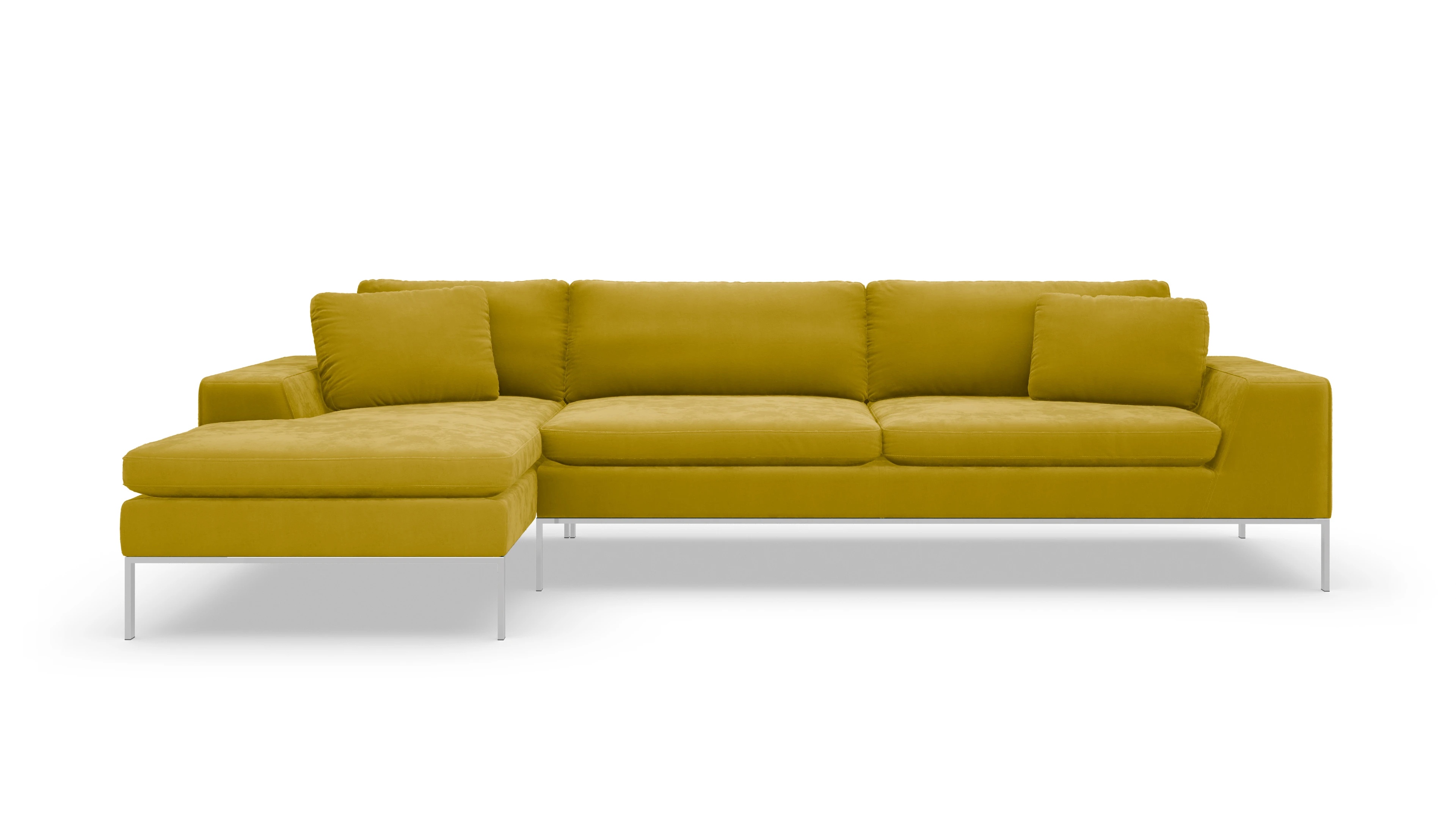 Designer-Sofa Helgesen in Stoff Ansicht des Produktes Helgesen Sofa mit Rec links in Samt gelb