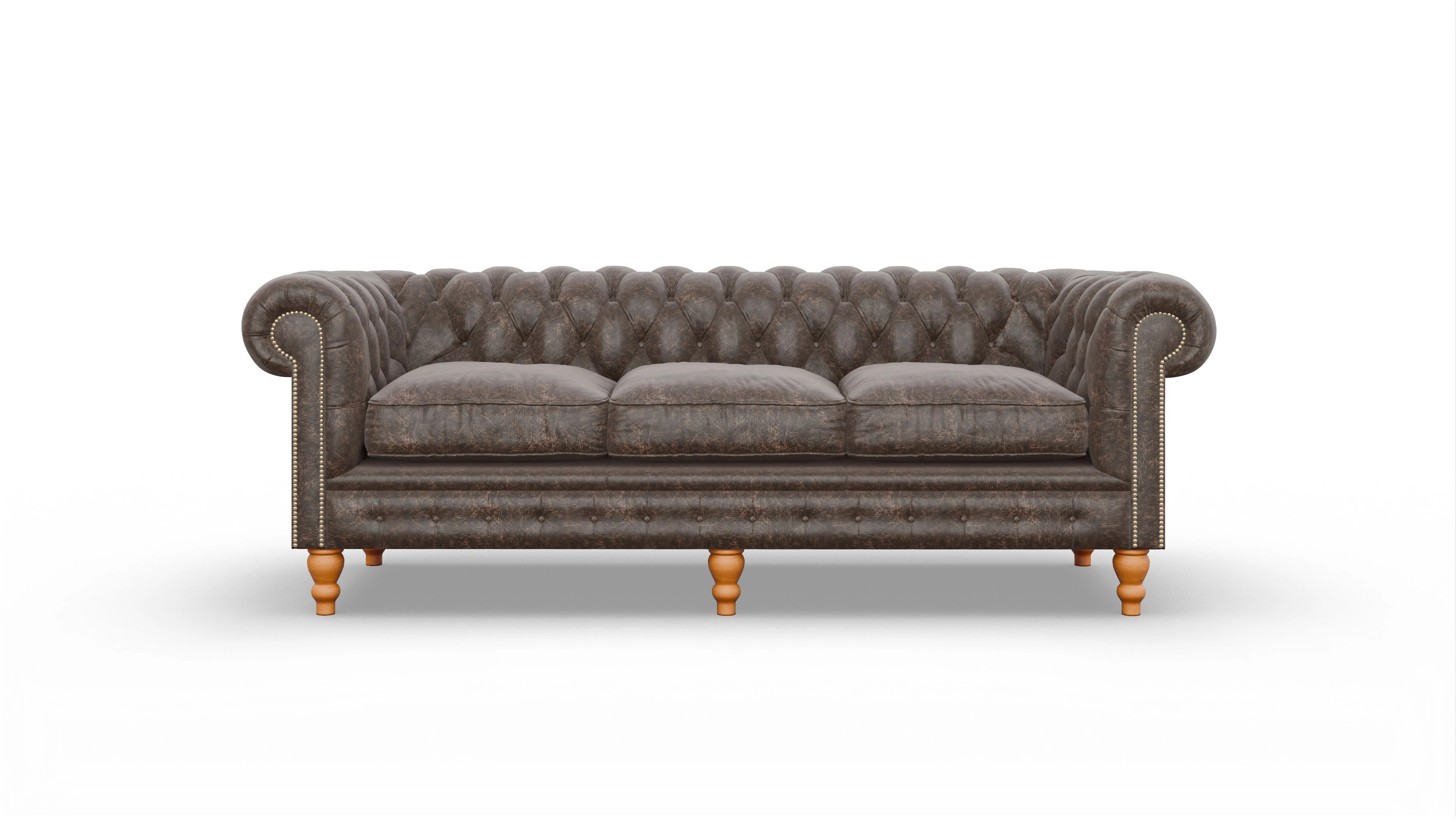 Chesterfield Sofa Russel Ansicht des Produktes Russel 3,5-Sitzer in Leder braun