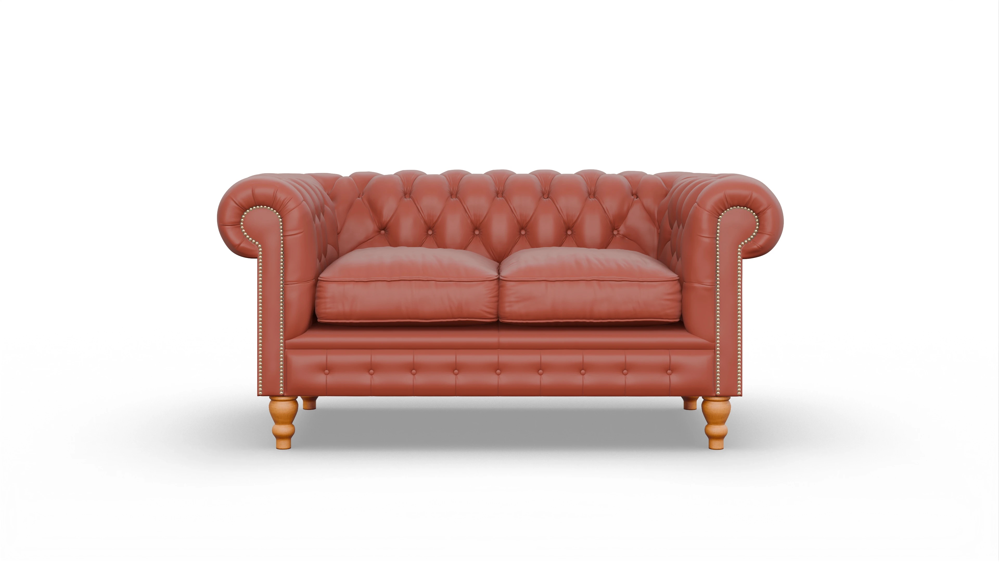 Chesterfield Sofa Russel Ansicht des Produktes Russel 2-Sitzer in Leder orange
