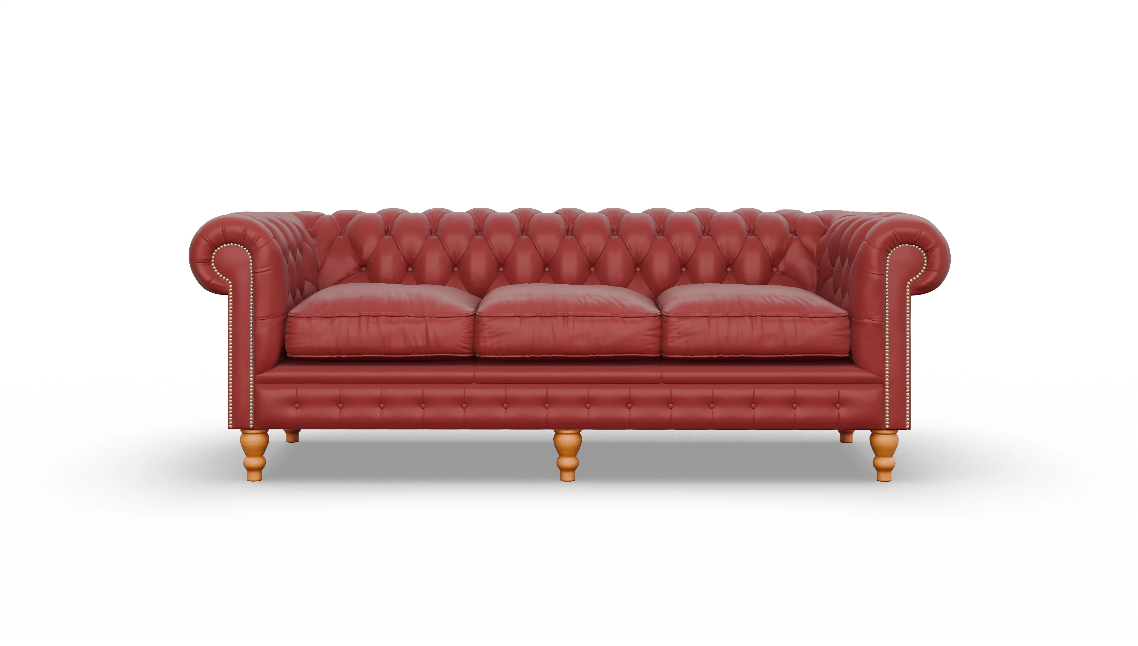 Chesterfield Sofa Russel Ansicht des Produktes Russel 3,5-Sitzer in Leder rot