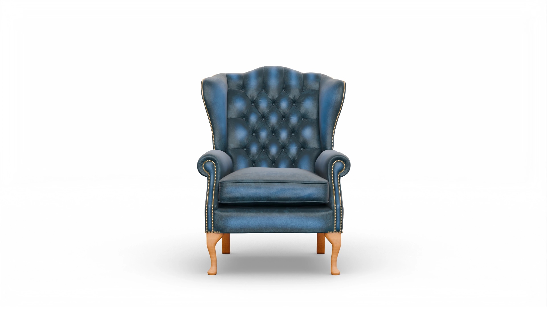 Ohrenbackensessel Syon Leder blau