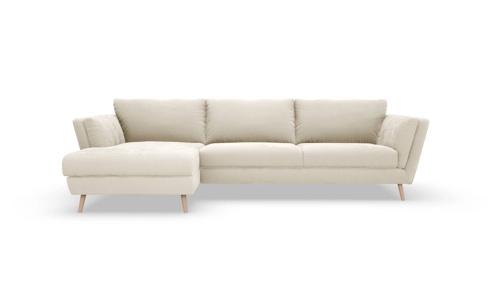 Ansicht des Produktes Sira Sofa mit Ottomane links in Cord weiß
