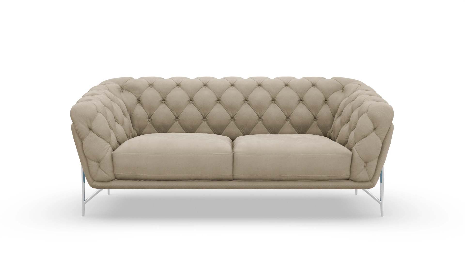 Modern Chesterfield Samtsofa Alba Ansicht des Produktes Alba 3-Sitzer in Samt beige
