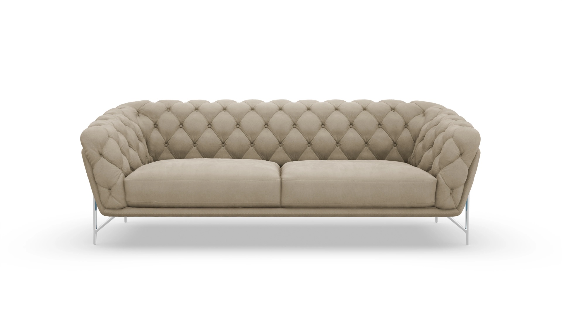 Modern Chesterfield Samtsofa Alba Ansicht des Produktes Alba 4-Sitzer in Samt beige