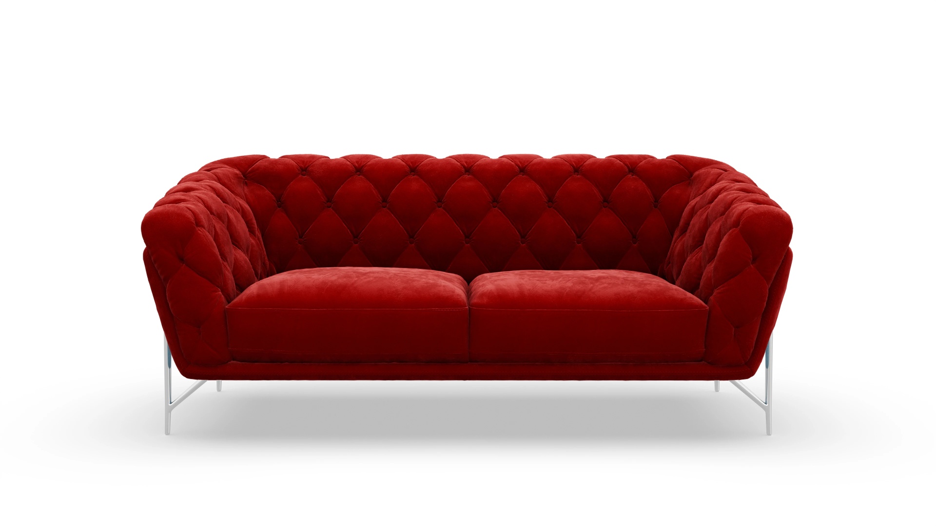 Modern Chesterfield Samtsofa Alba Ansicht des Produktes Alba 3-Sitzer in Samt rot