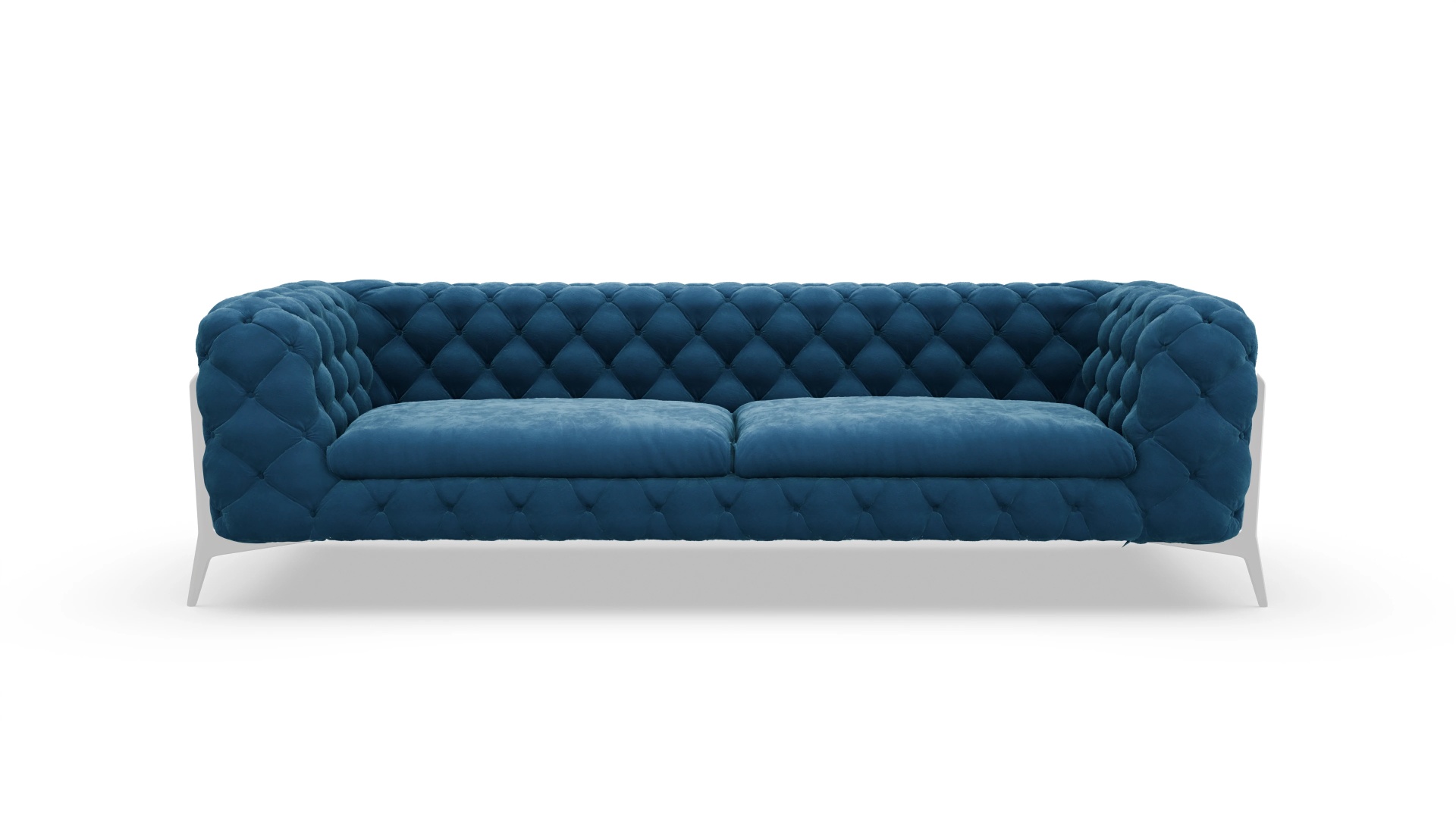 Modern Chesterfield Samtsofa Juno Ansicht des Produktes Juno 4-Sitzer in Samt blau