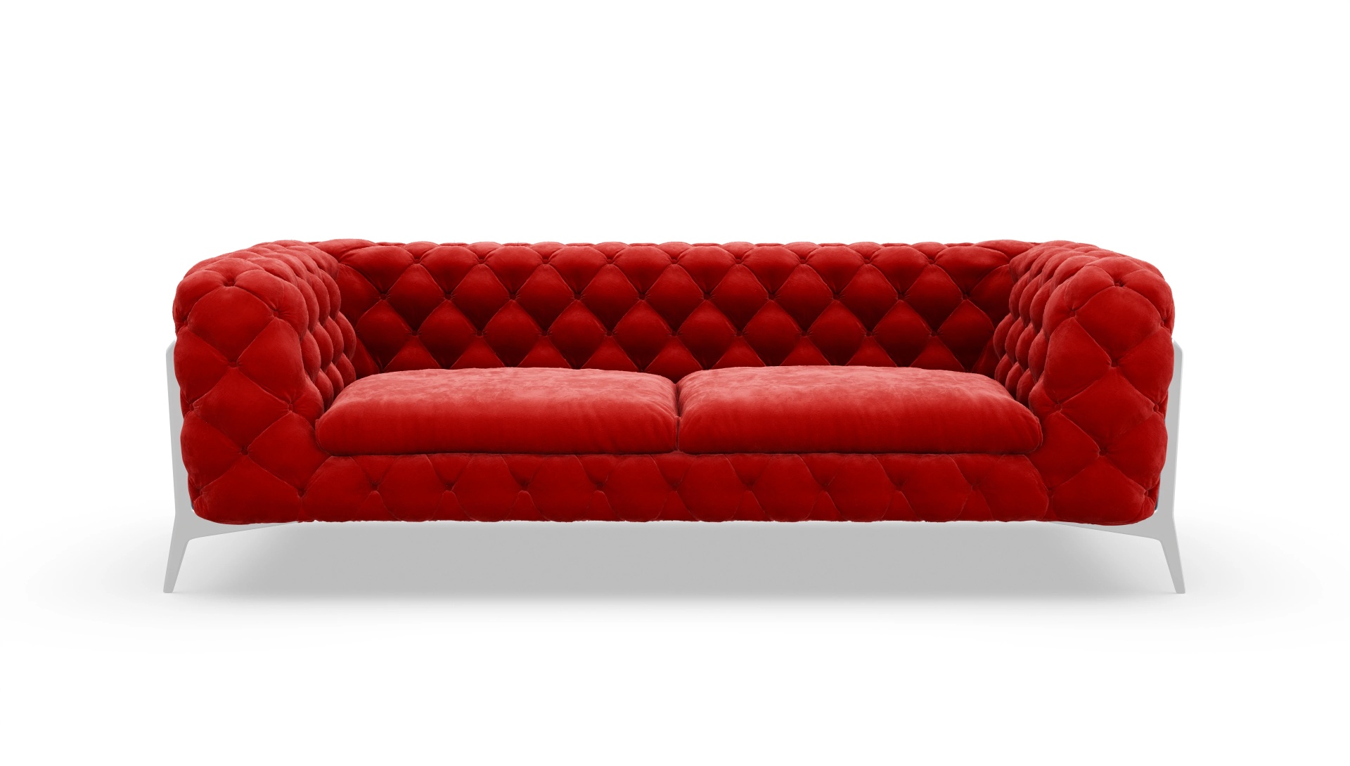Modern Chesterfield Samtsofa Juno Ansicht des Produktes Juno 3-Sitzer in Samt rot