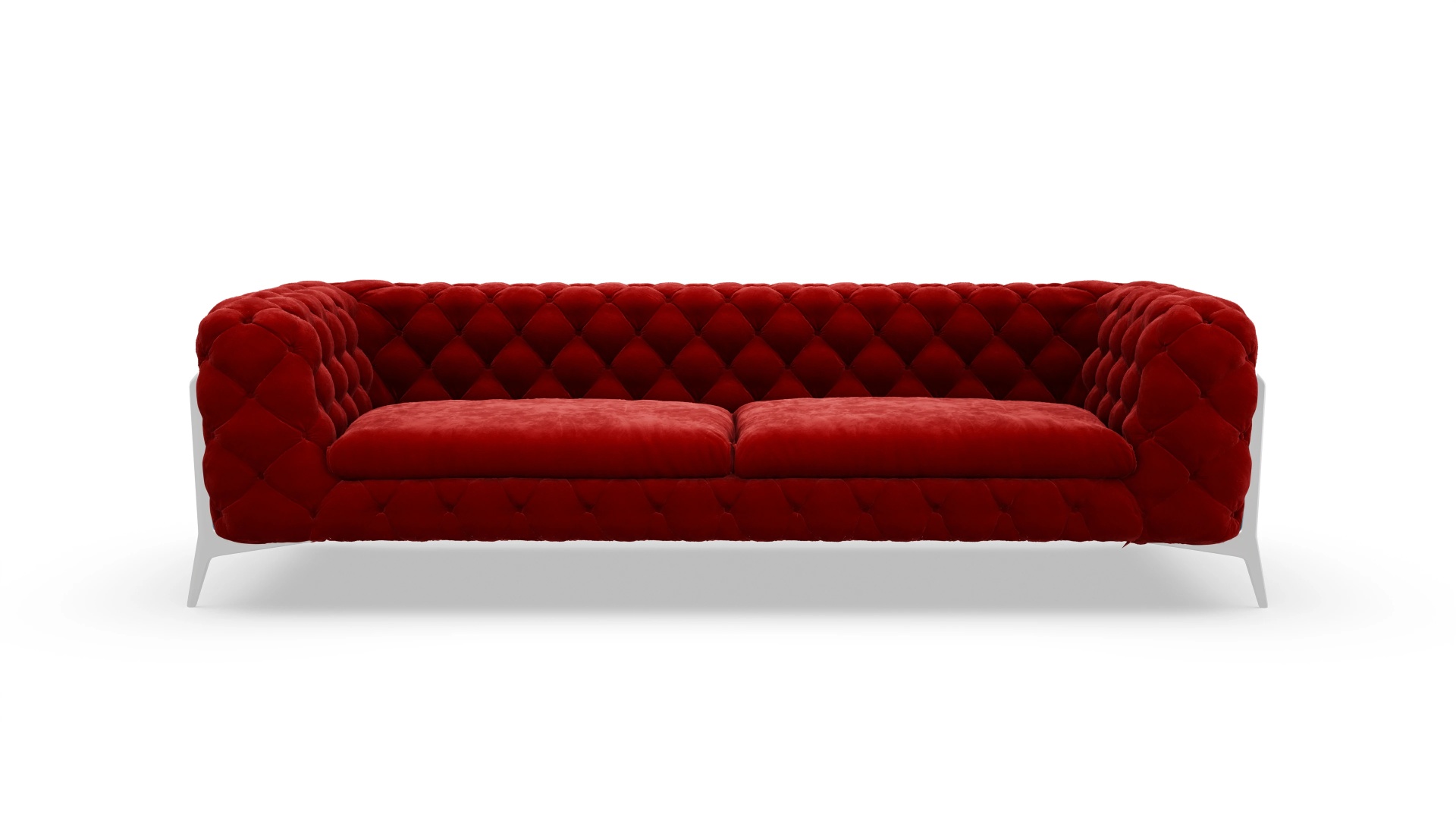 Modern Chesterfield Samtsofa Juno Ansicht des Produktes Juno 4-Sitzer in Samt rot