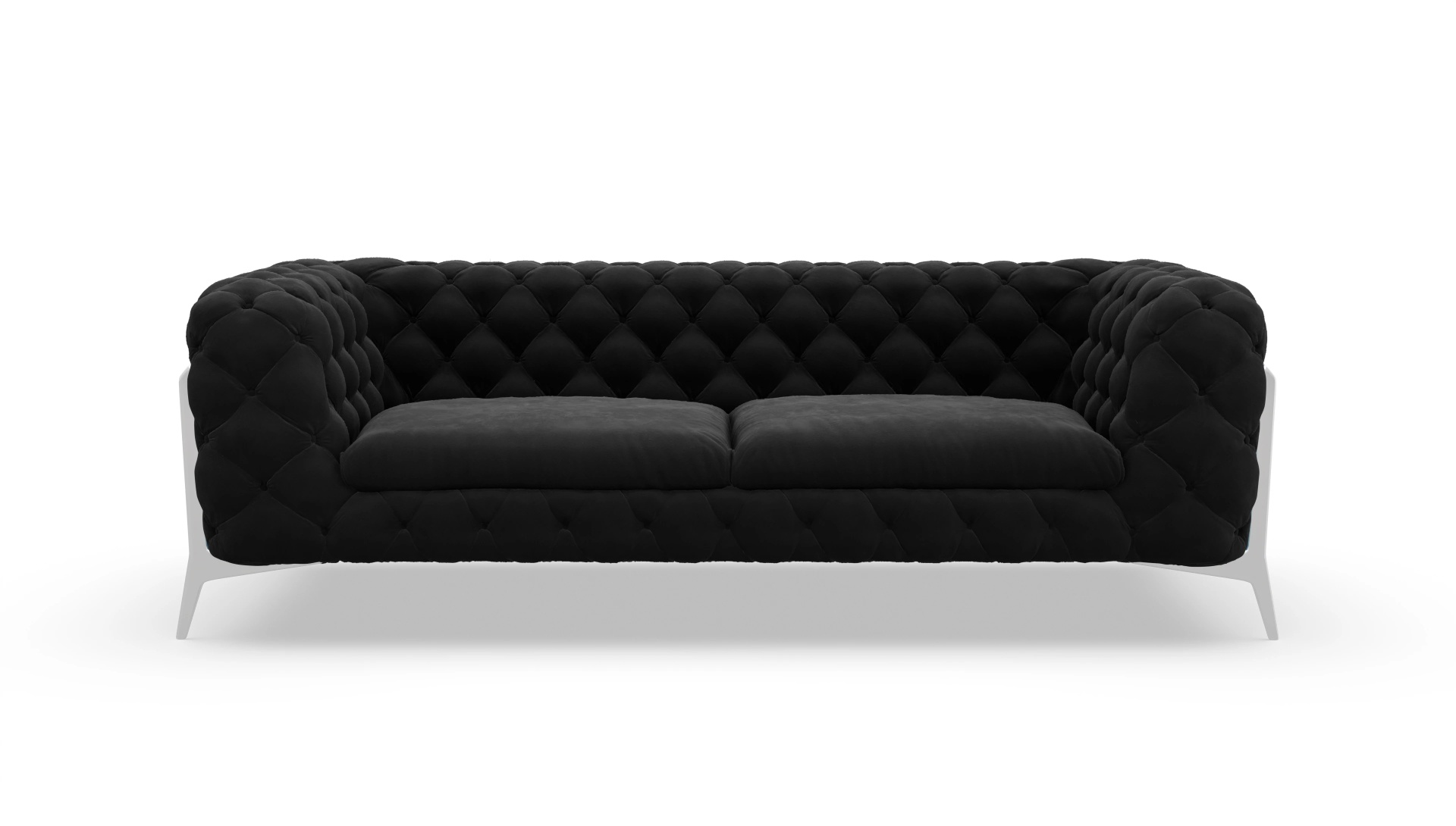 Modern Chesterfield Samtsofa Juno Ansicht des Produktes Juno 3-Sitzer in Samt schwarz