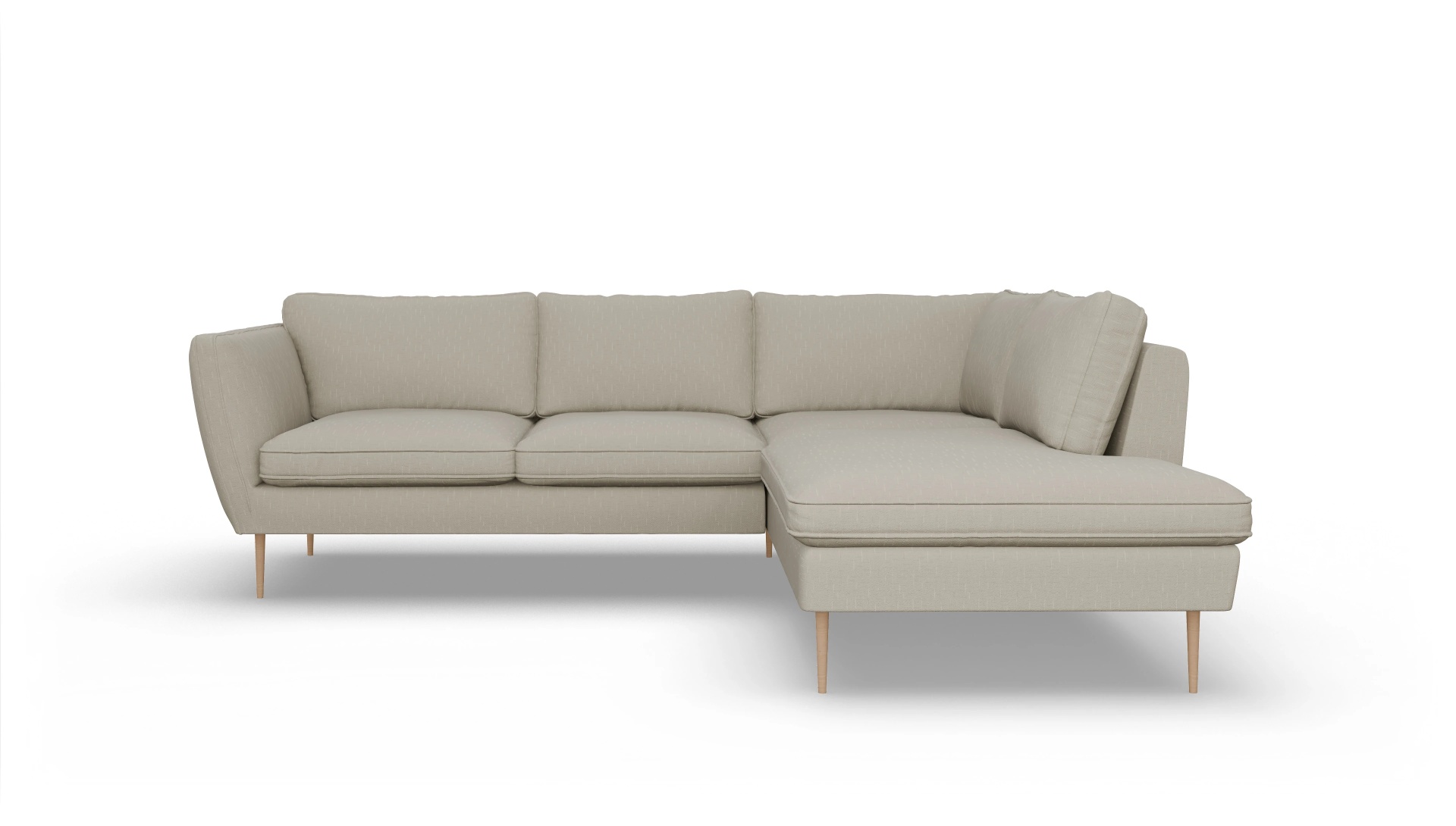 Sofa Karlsen in Stoff Ansicht des Produktes Karlsen Sofa mit Ottomane rechts in Stoff weiß