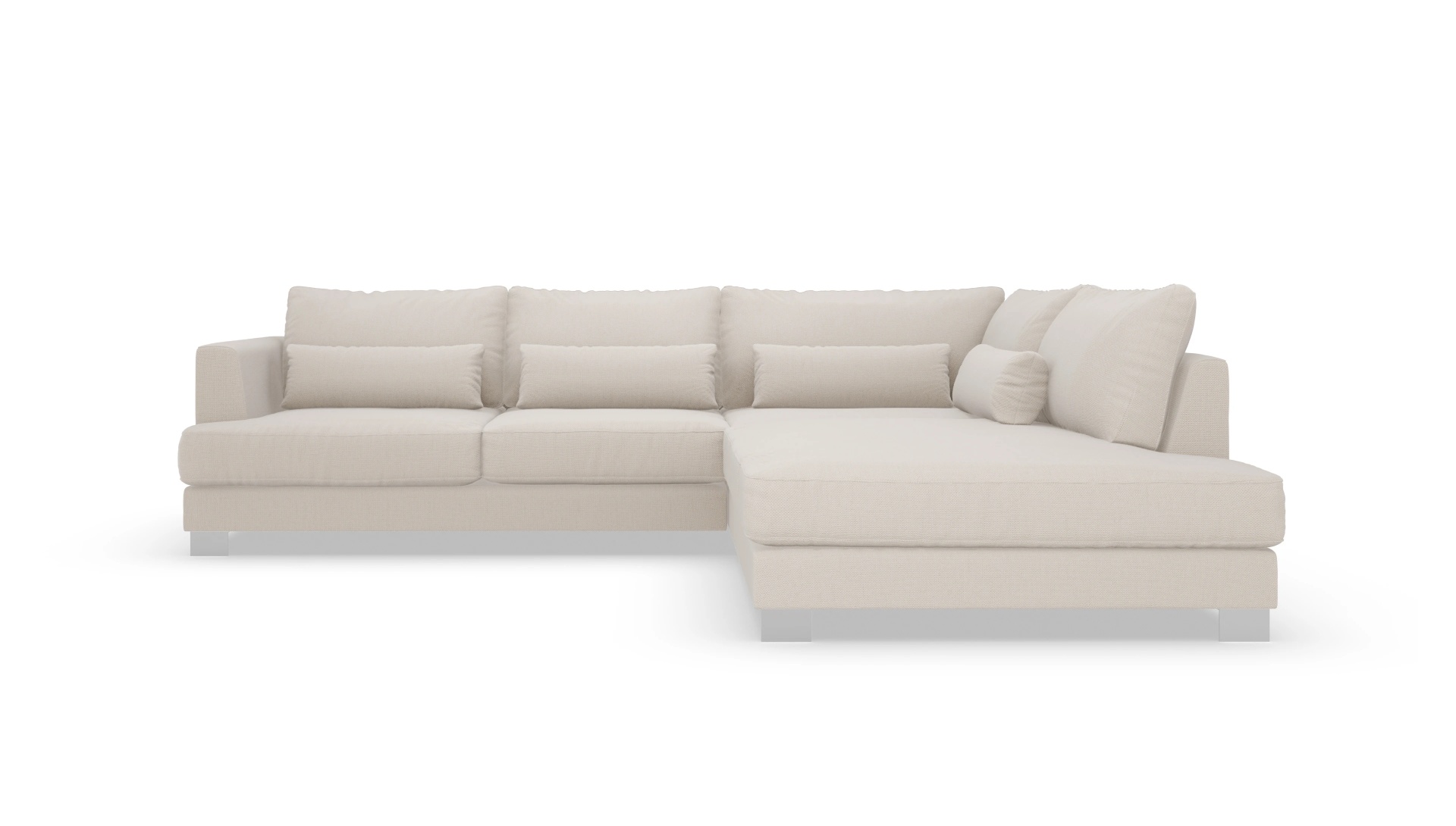 Sofa Odense in Stoff Ansicht des Produktes Odense Sofa mit Ottomane rechts in Stoff weiß