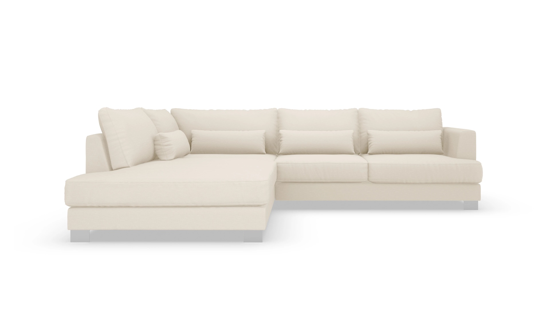 Ansicht des Produktes Odense Sofa mit Ottomane links in Stoff weiß
