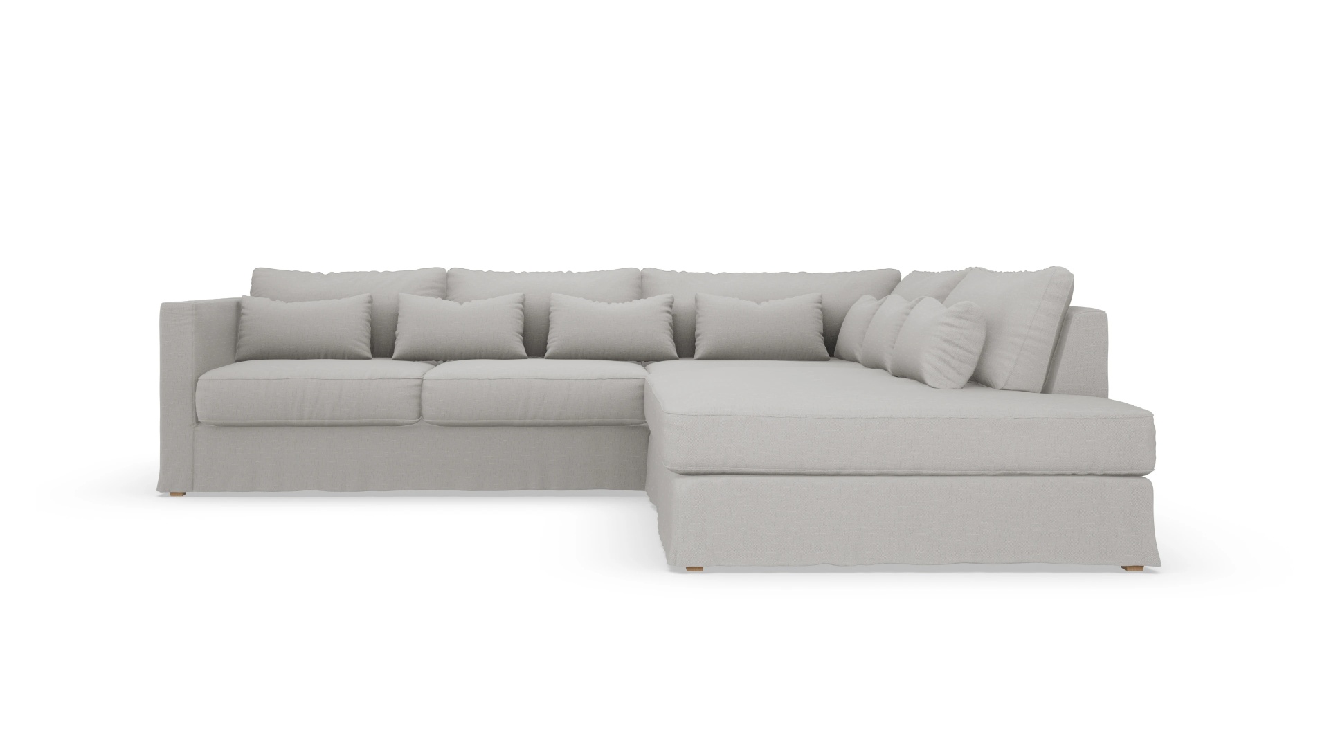 Brogger Hussen-Sofa 2-Sitzer Rec. rechts Ansicht des Produktes Brogger Sofa mit Ottomane rechts in Stoff beige