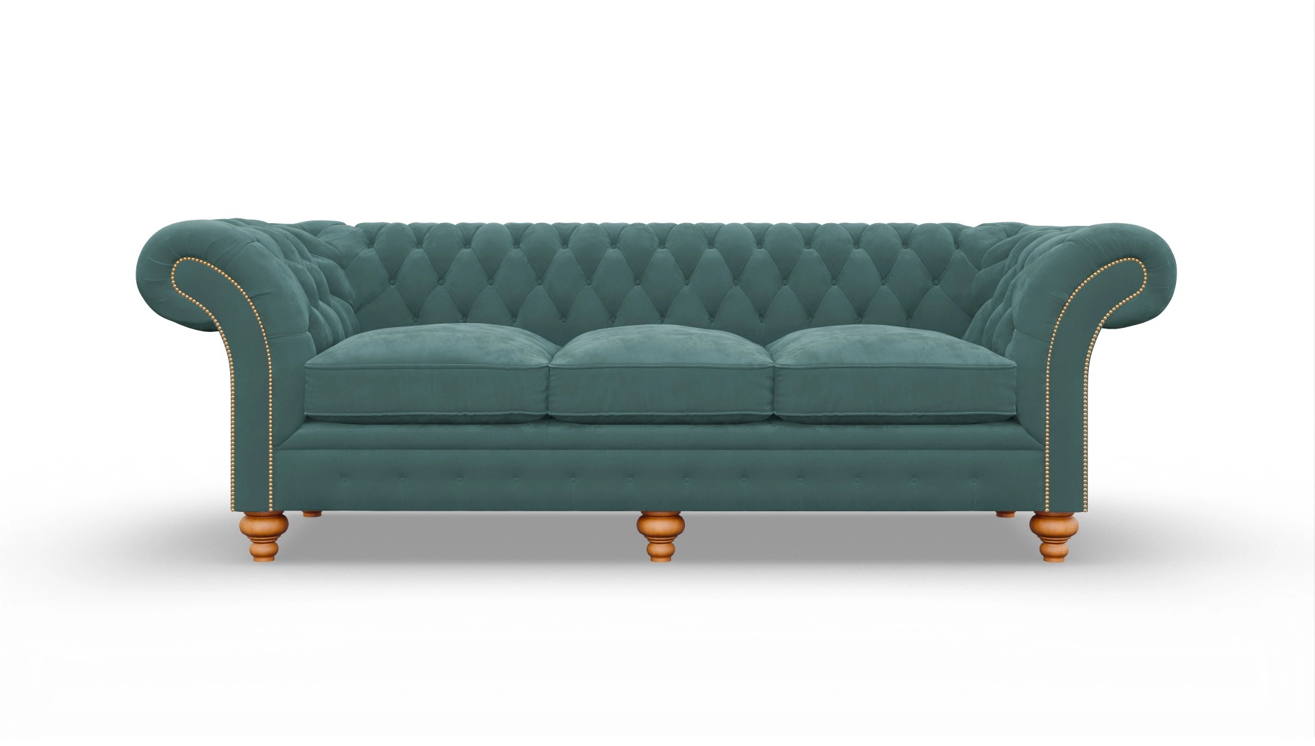 Kolonialstil-Sofa Knightsbridge in Samt Ansicht des Produktes Knightsbridge 4-Sitzer in Samt blau