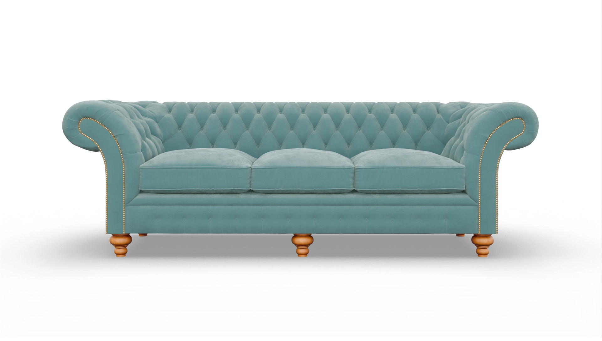 Kolonialstil-Sofa Knightsbridge in Samt Ansicht des Produktes Knightsbridge 4-Sitzer in Samt blau