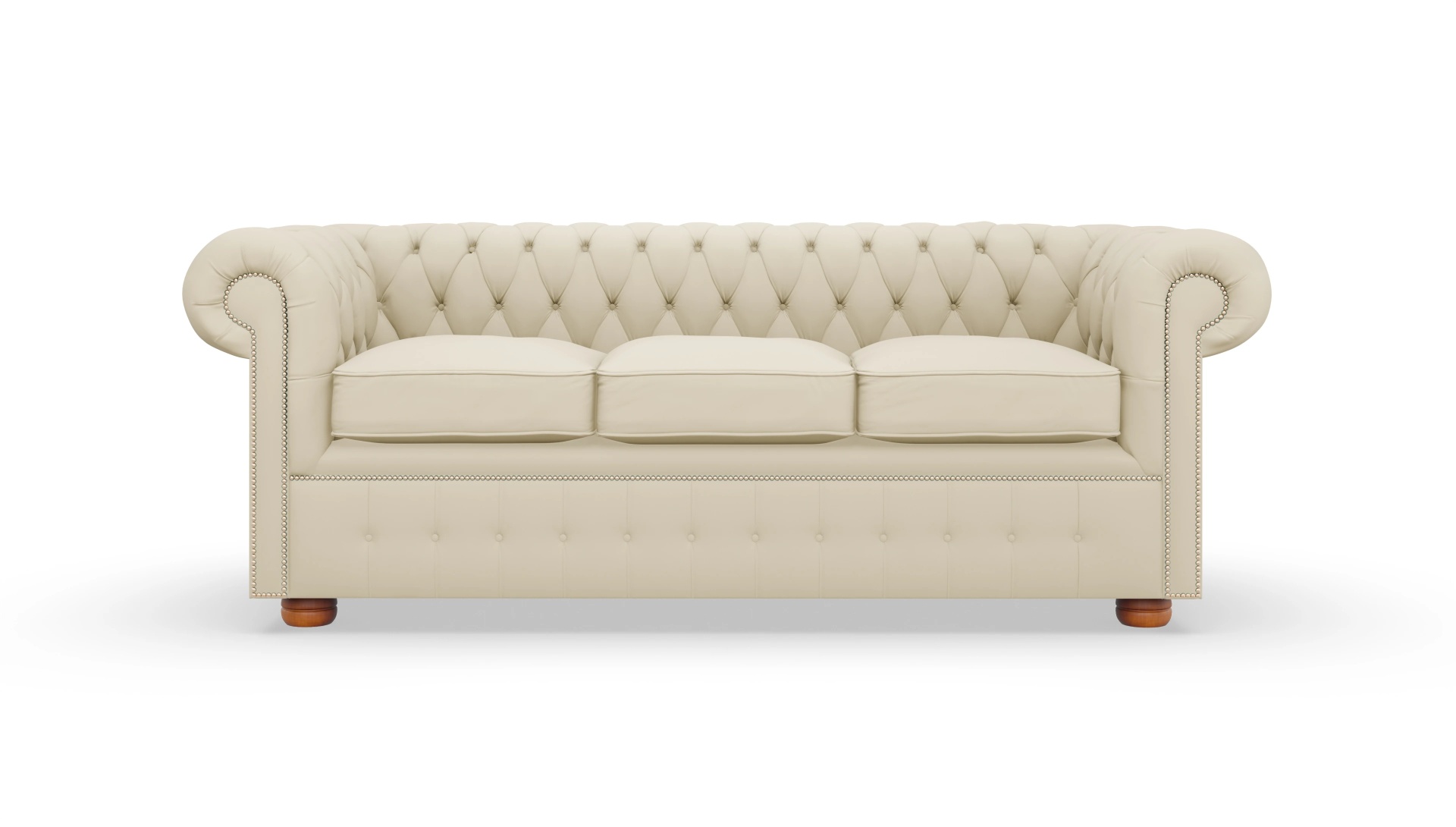 Schlafsofa Devon im Chesterfield-Stil Ansicht des Produktes Devon 3-Sitzer in Leder weiß