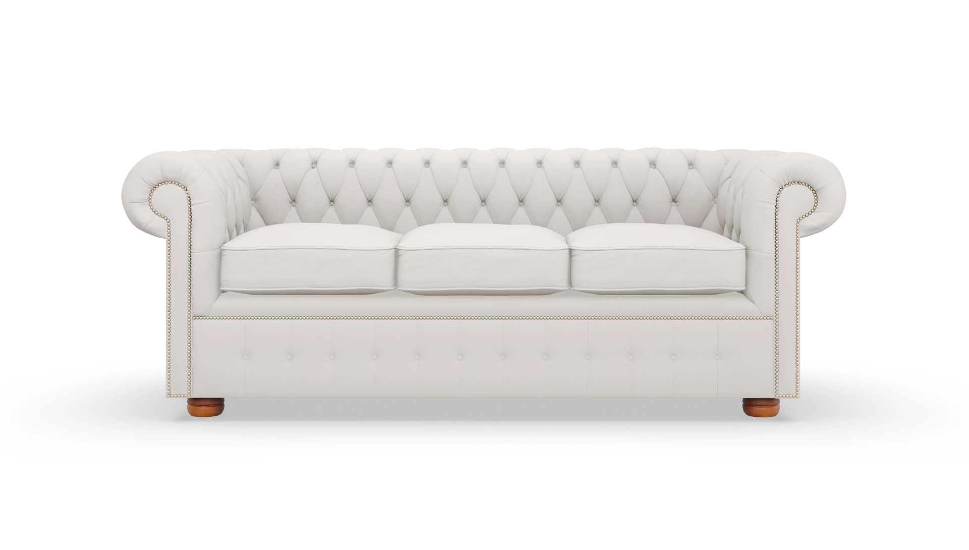 Schlafsofa Devon im Chesterfield-Stil Ansicht des Produktes Devon 3-Sitzer in Leder weiß