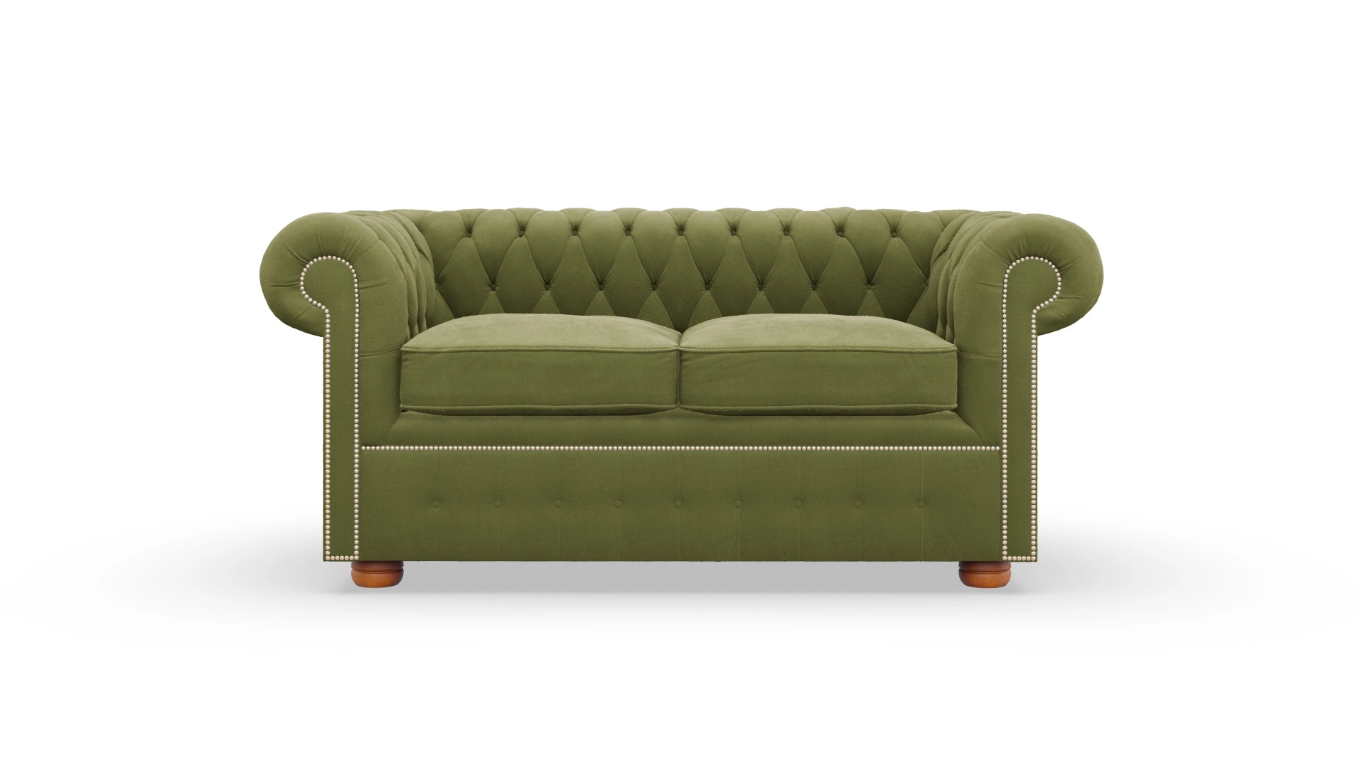 Samtschlafsofa Devon im Chesterfield-Stil Ansicht des Produktes Devon 2-Sitzer in Samt grün