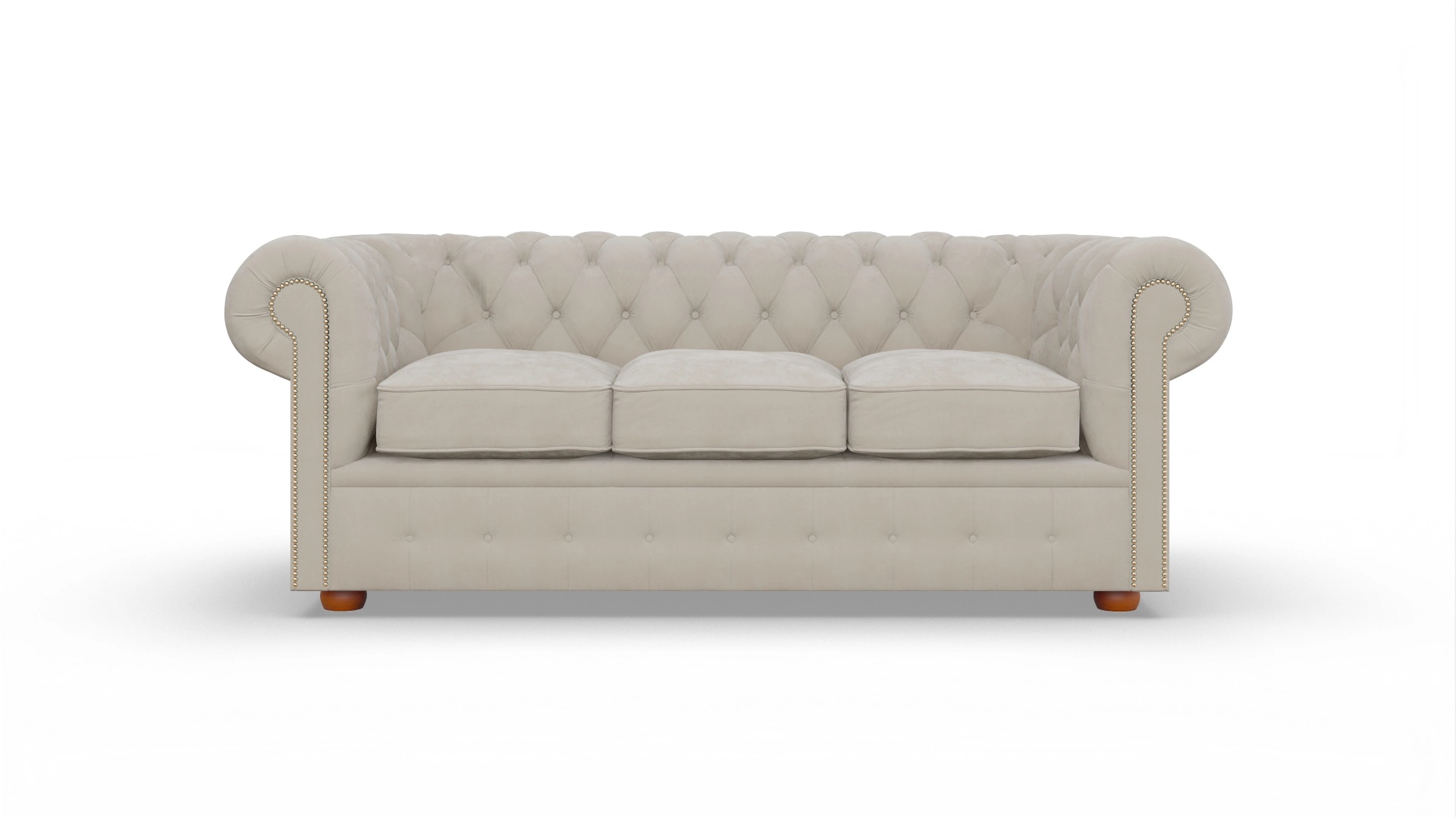Chesterfield Samtsofa Brighton Ansicht des Produktes Brighton 3-Sitzer in Samt beige