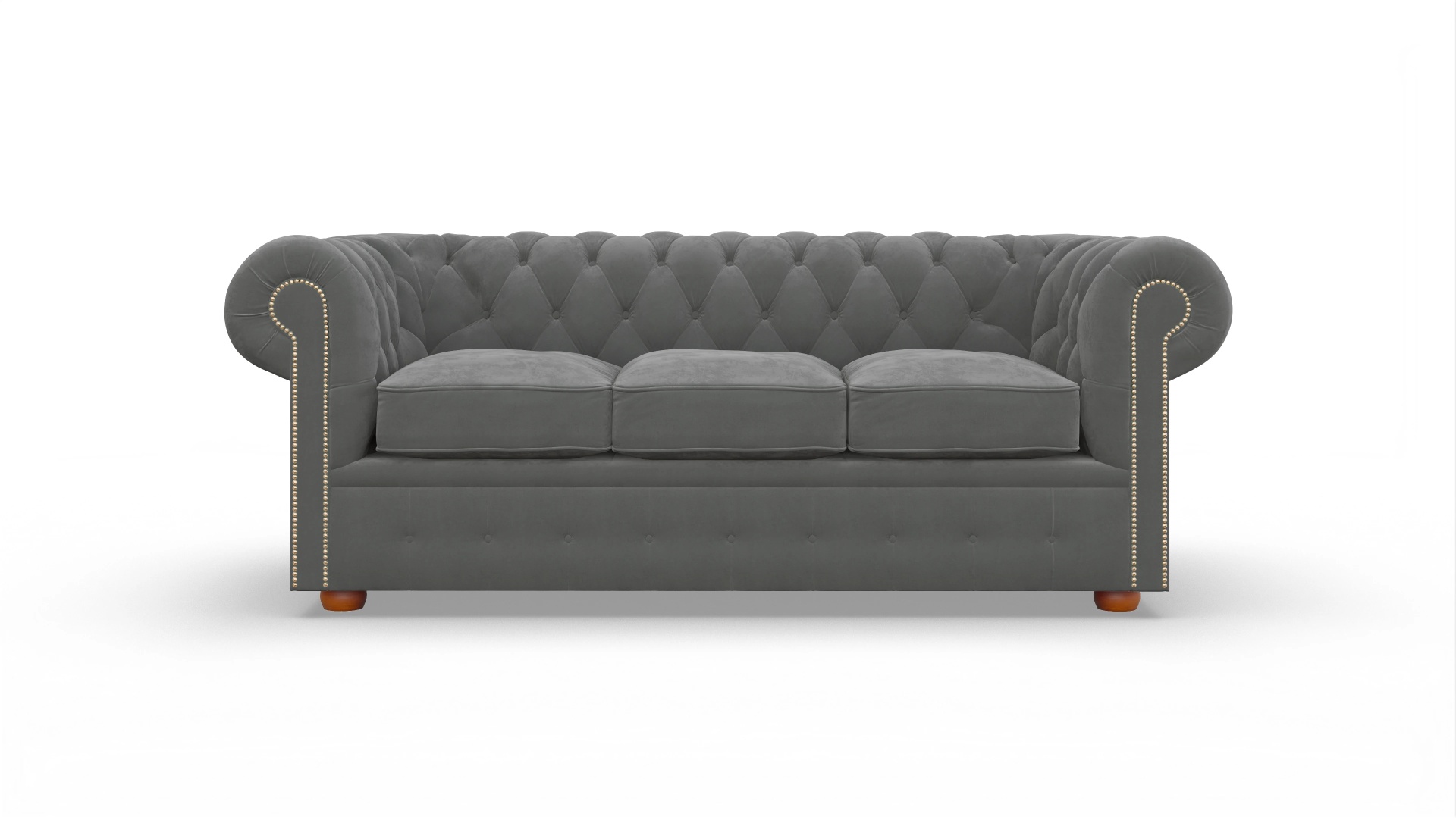 Chesterfield Samtsofa Brighton Ansicht des Produktes Brighton 3-Sitzer in Samt grau
