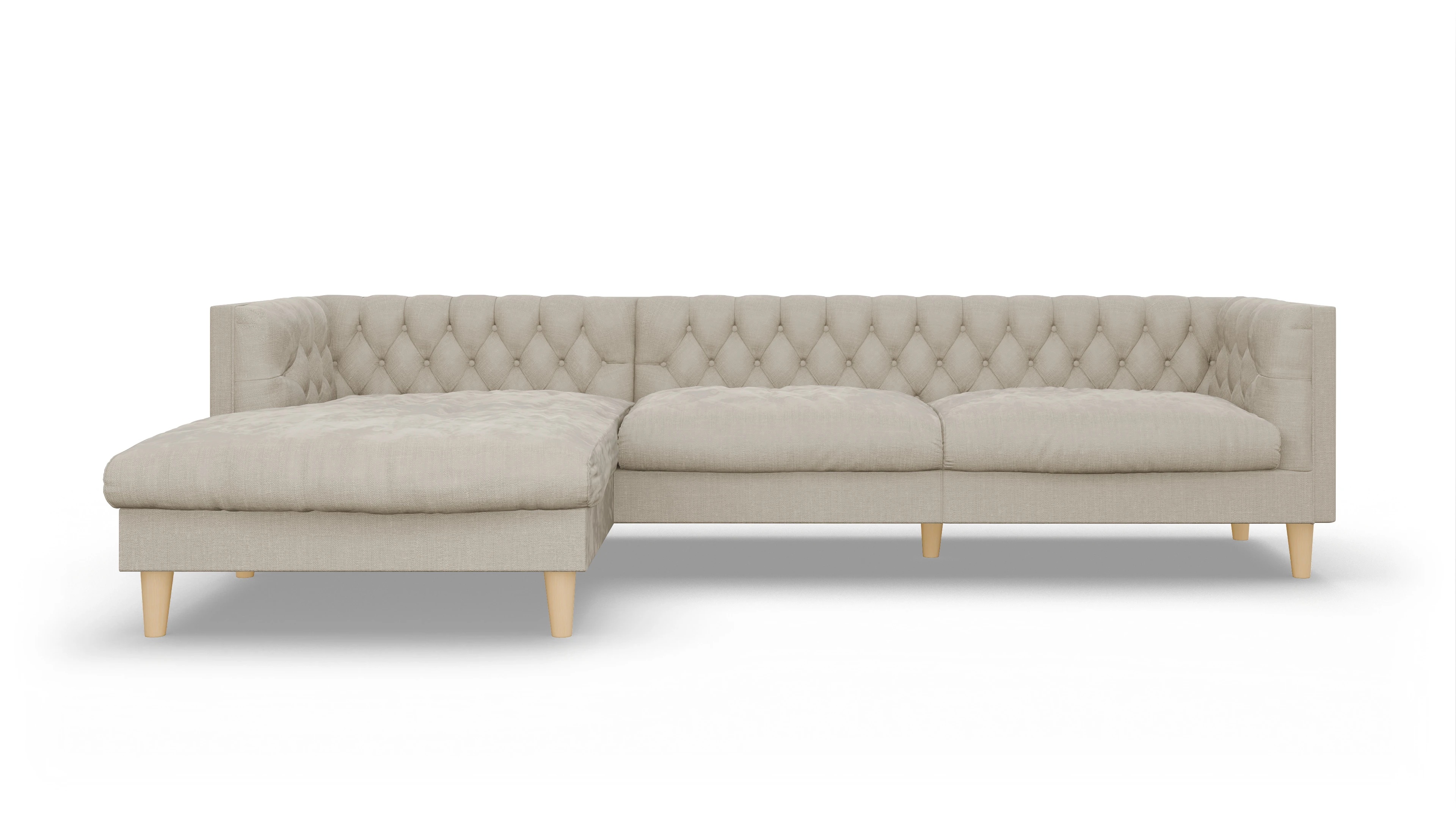 Stoff-Chesterfield NewChester.01 Ansicht des Produktes NewChester.01 Sofa mit Rec links in Stoff beige