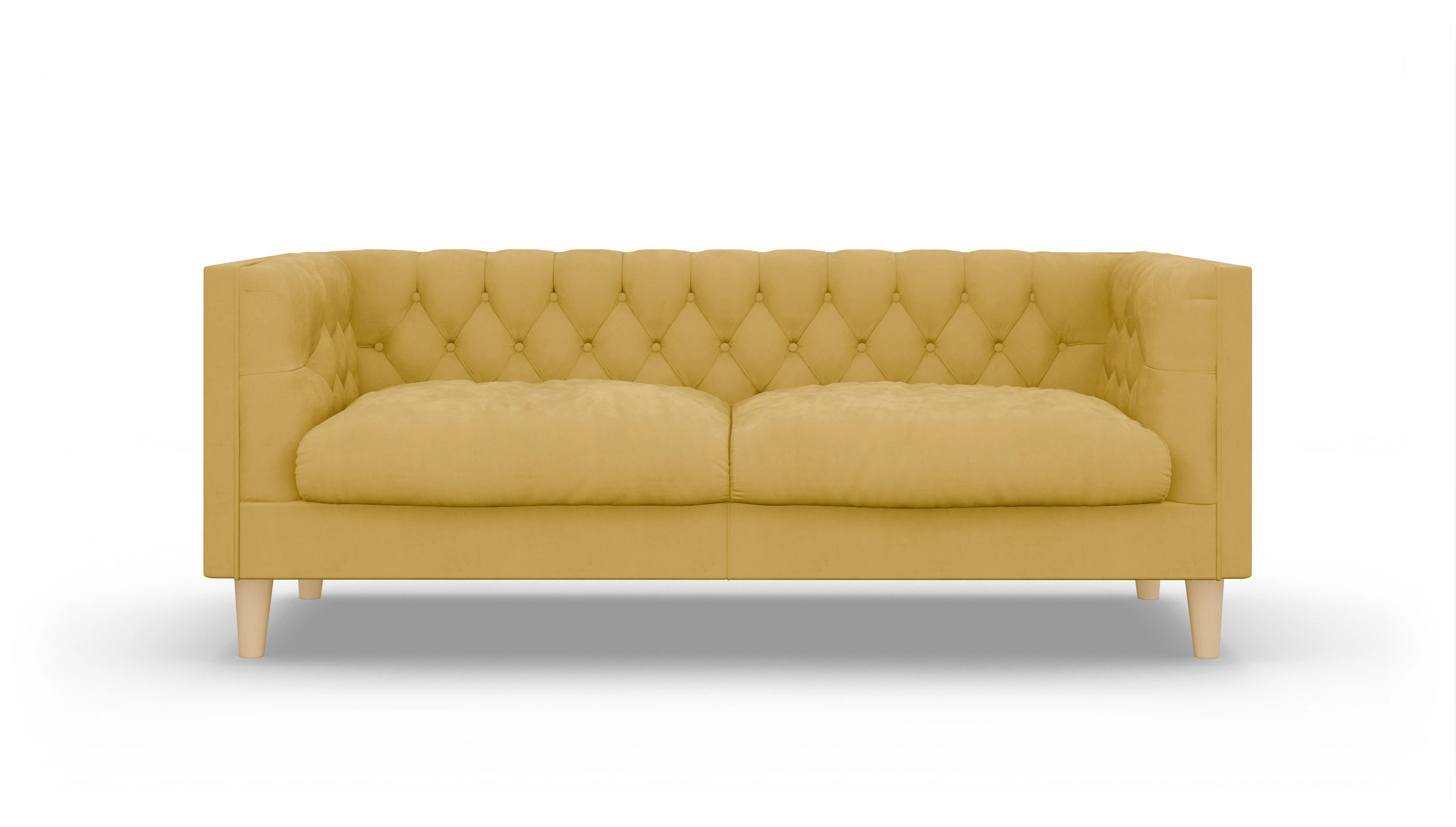 Stoff-Chesterfield NewChester.01 Ansicht des Produktes NewChester.01 2,5-Sitzer in Samt gelb