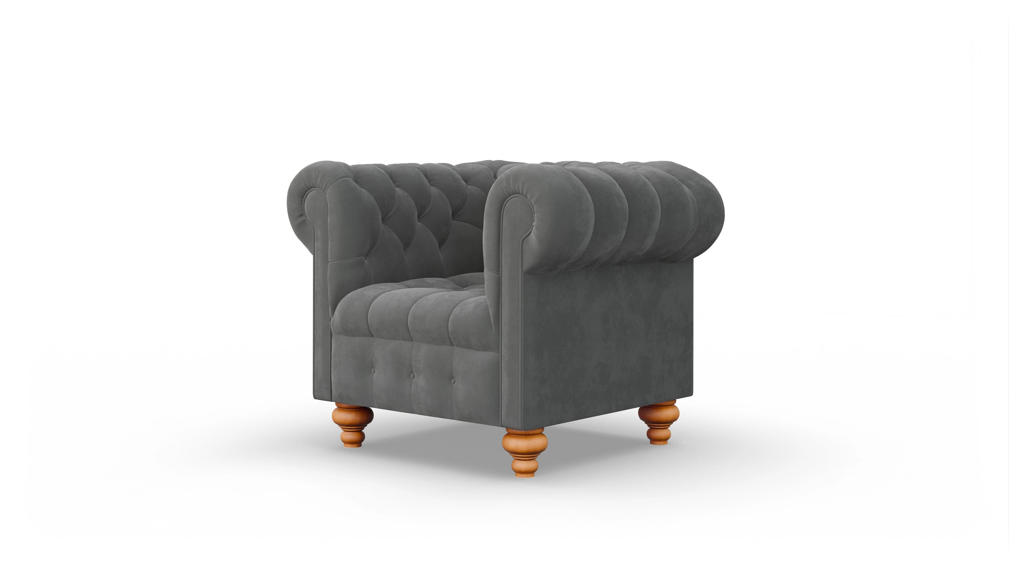 Victorian Chesterfield Samtsessel Liberty Ansicht des Produktes Liberty Sessel in Samt grau