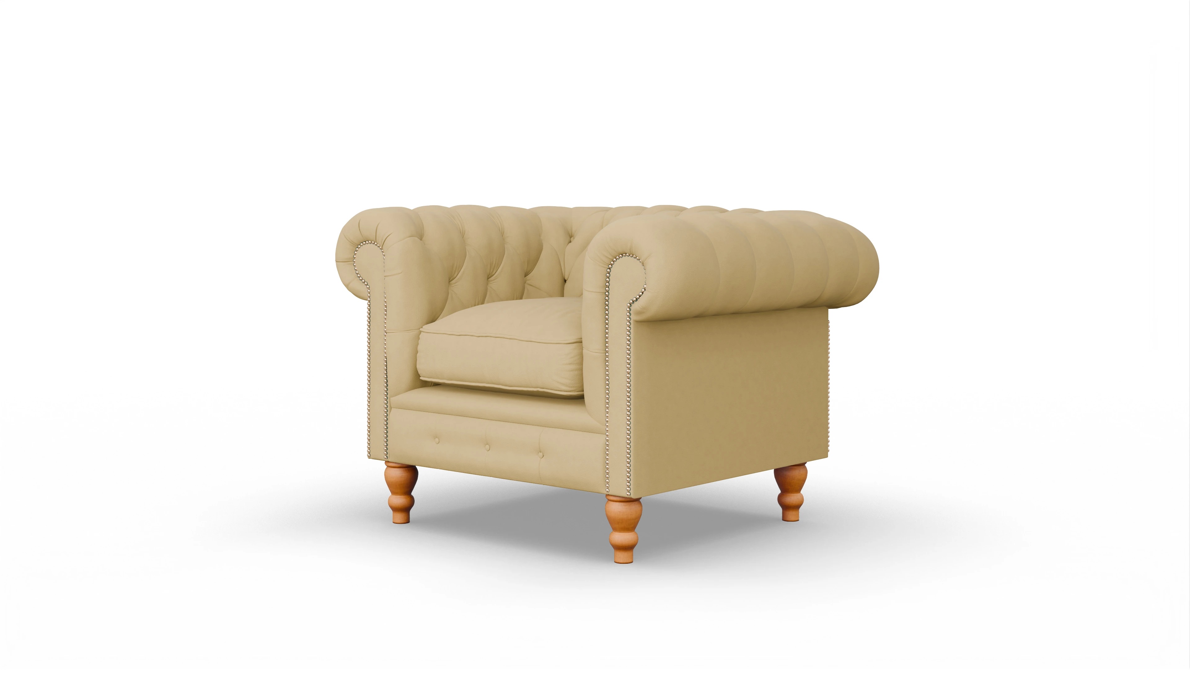 Chesterfield Clubsessel Russel Ansicht des Produktes Russel Sessel in Leder gelb