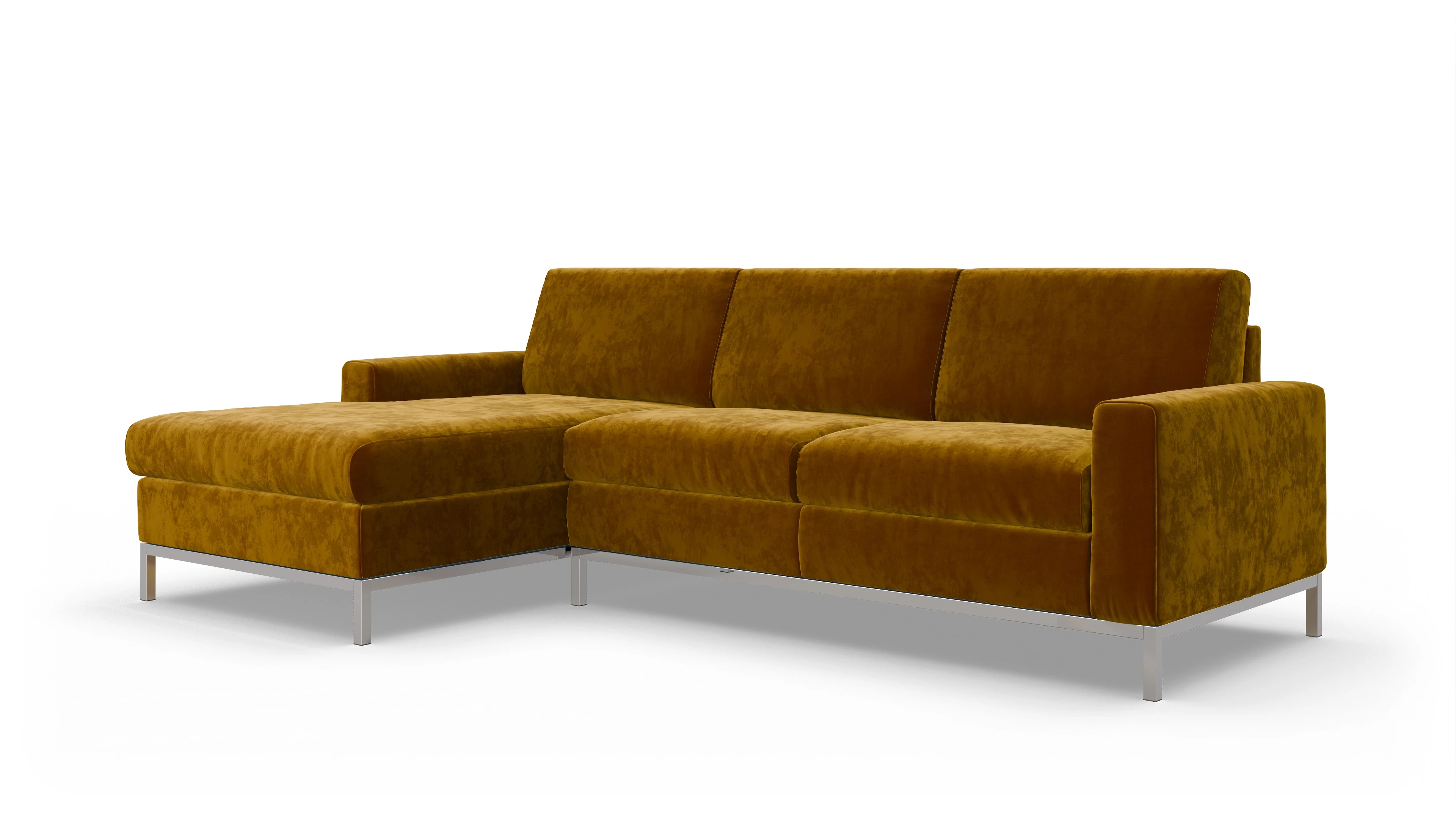 Eck-Schlafsofa Paglia in Stoff Ansicht des Produktes Paglia Sofa mit Rec links in Samt gelb