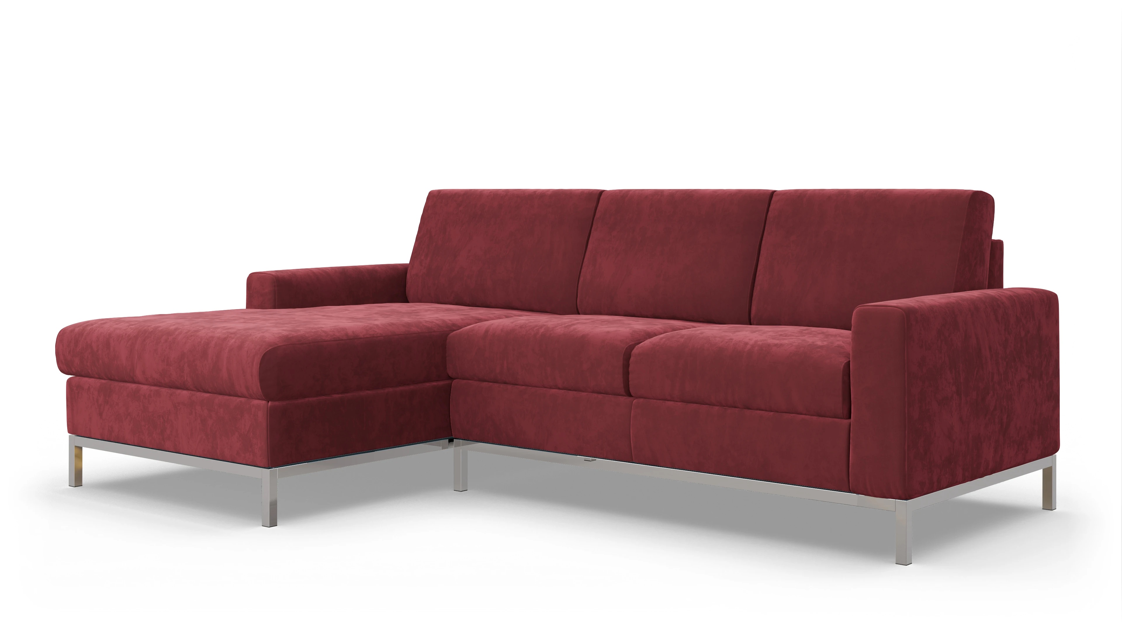 Eck-Schlafsofa Paglia in Stoff Ansicht des Produktes Paglia Sofa mit Rec links in Samt rot