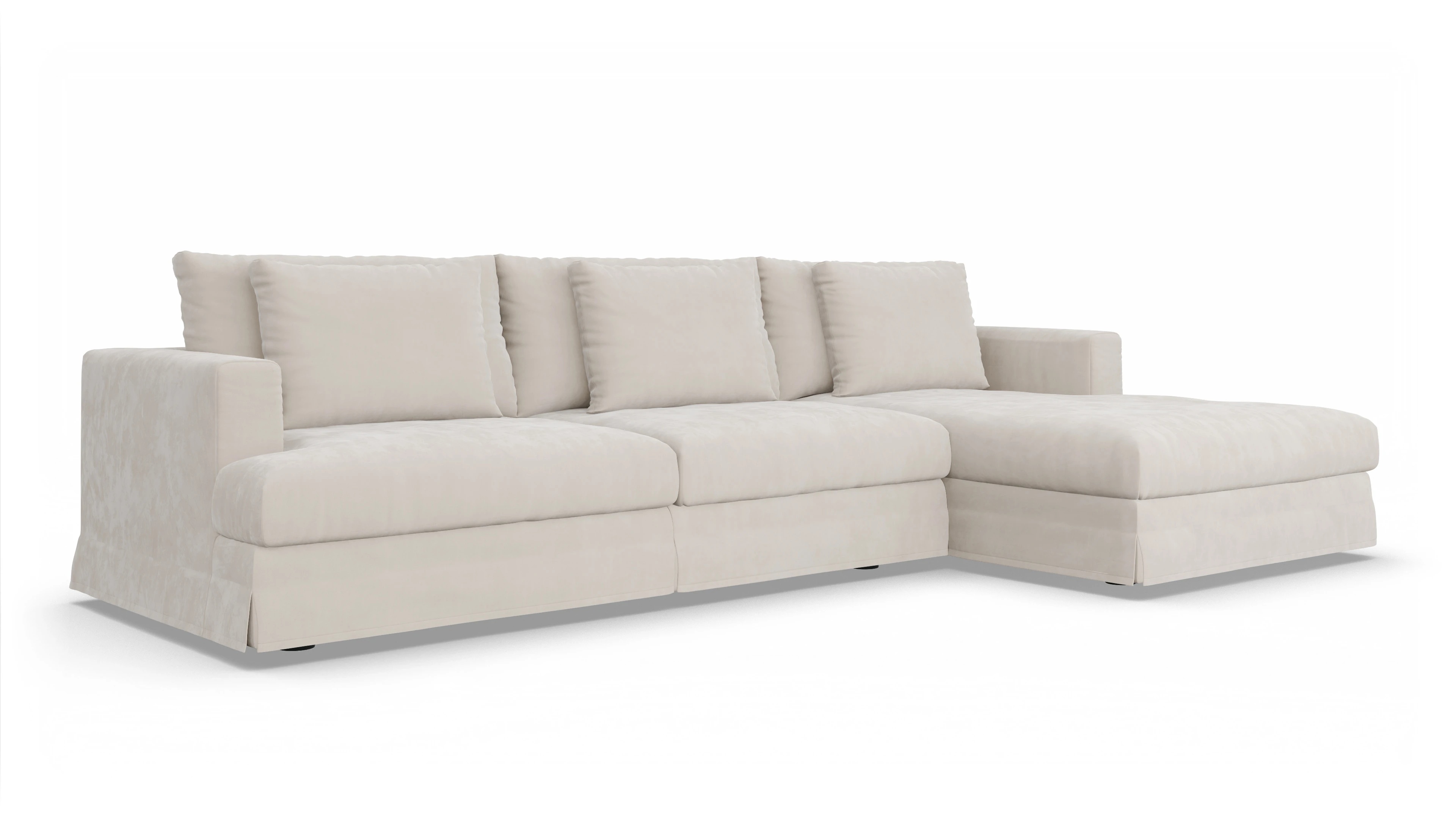 Pittori Hussen-Sofa Ansicht des Produktes Pittori Sofa mit Rec rechts in Samt weiß