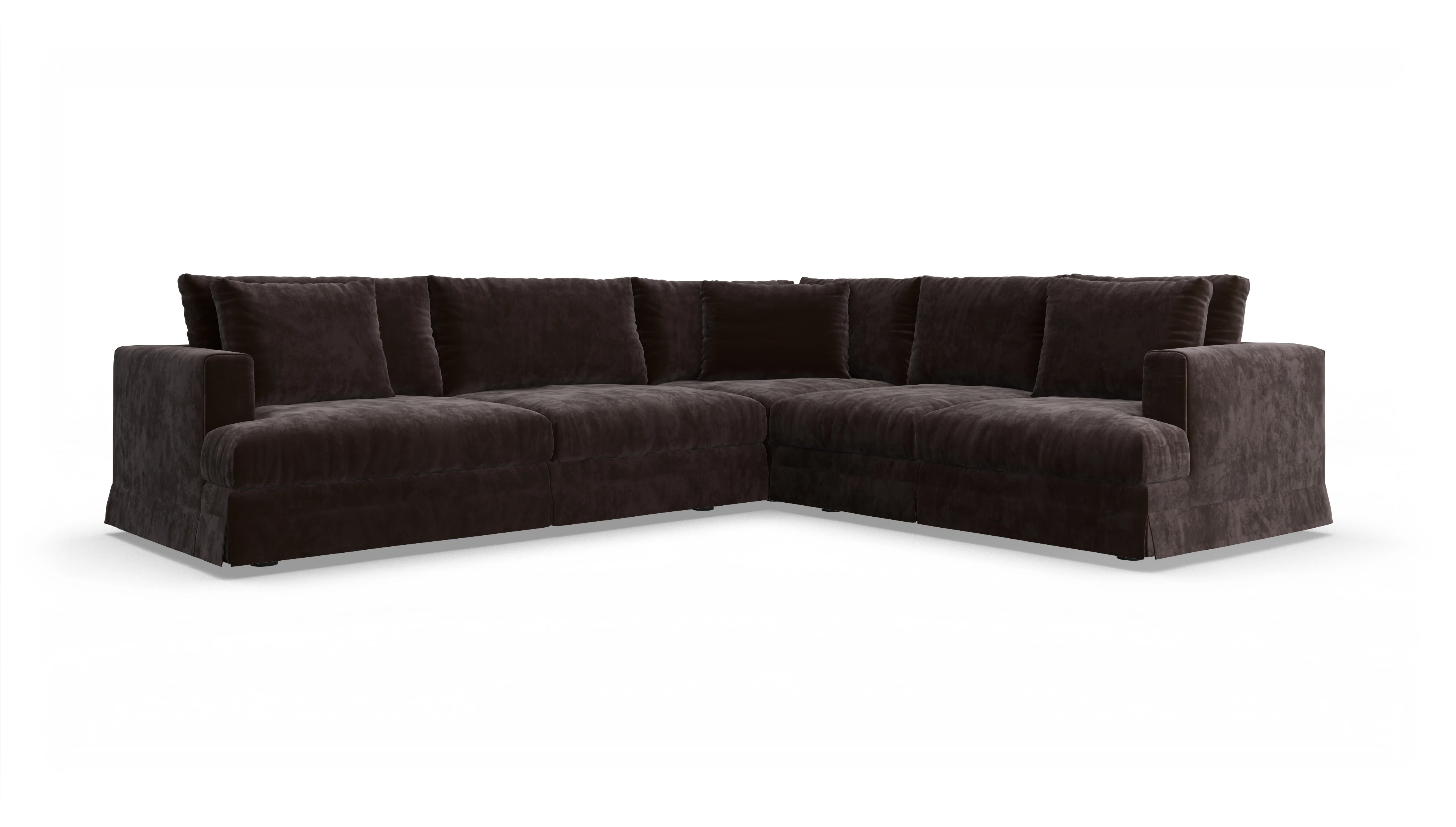 Pittori Hussen-Sofa Ansicht des Produktes Pittori Ecksofa Rechts in Samt braun