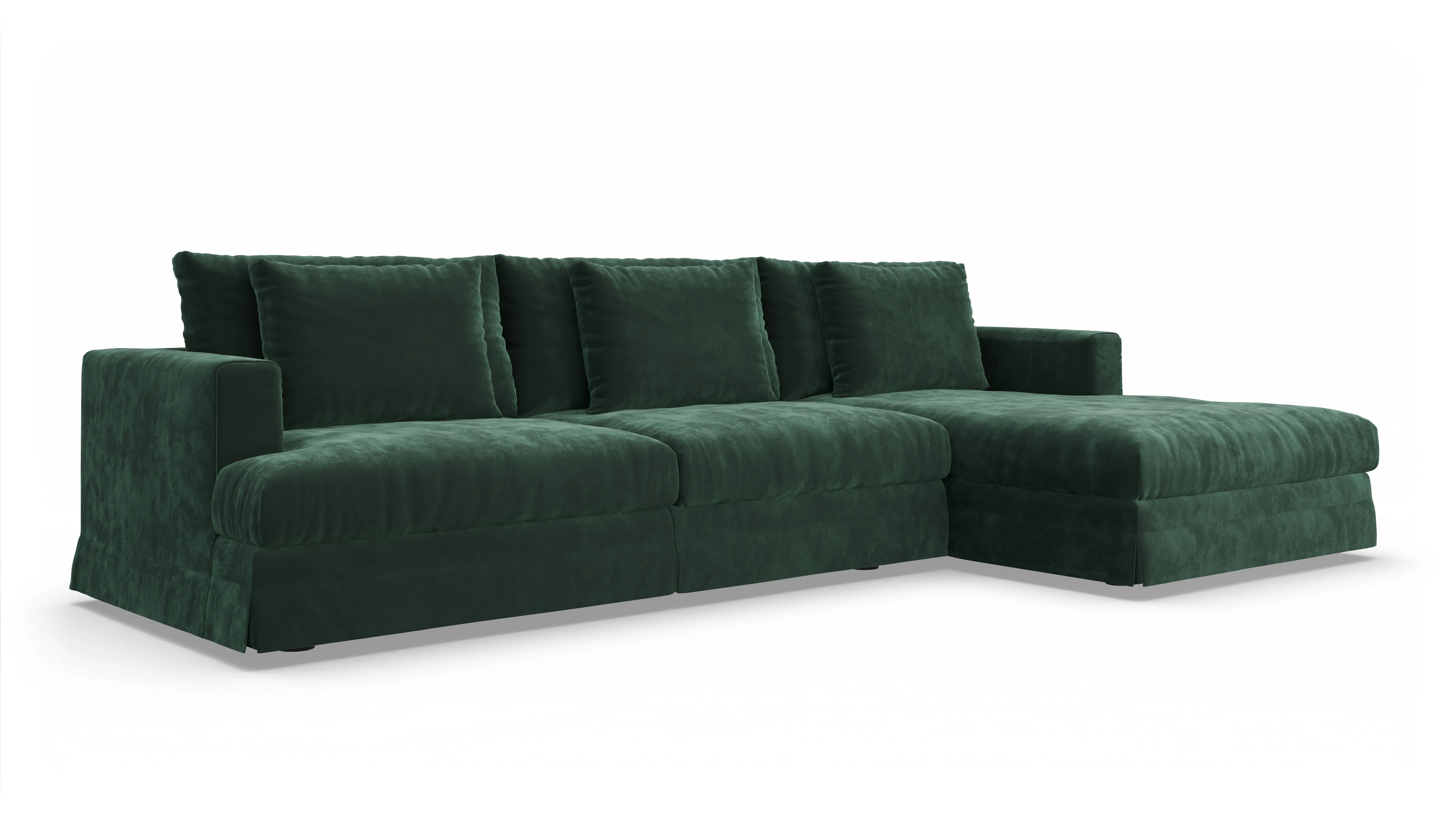 Pittori Hussen-Sofa Ansicht des Produktes Pittori Sofa mit Rec rechts in Samt grün