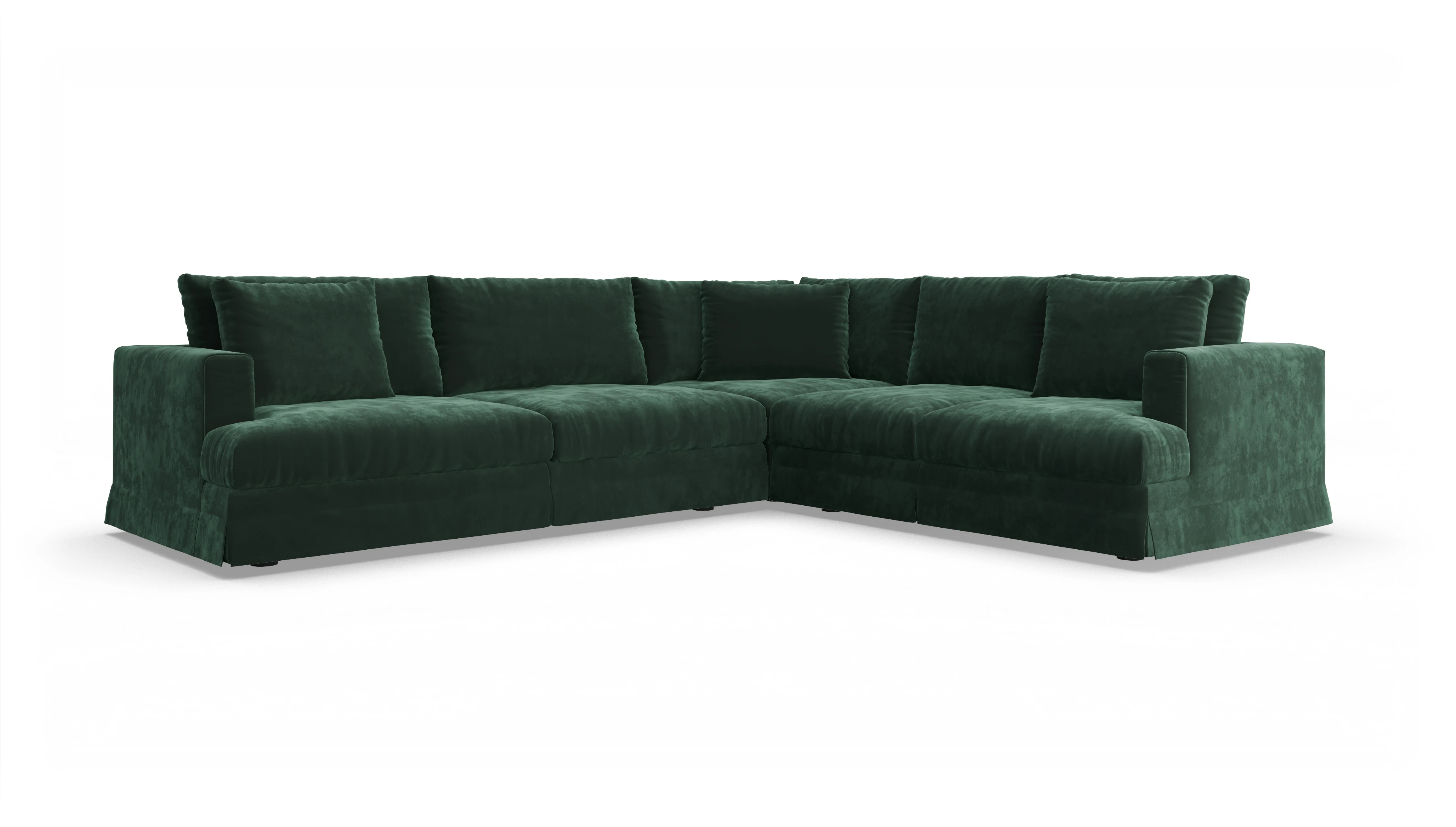 Pittori Hussen-Sofa Ansicht des Produktes Pittori Ecksofa Rechts in Samt grün