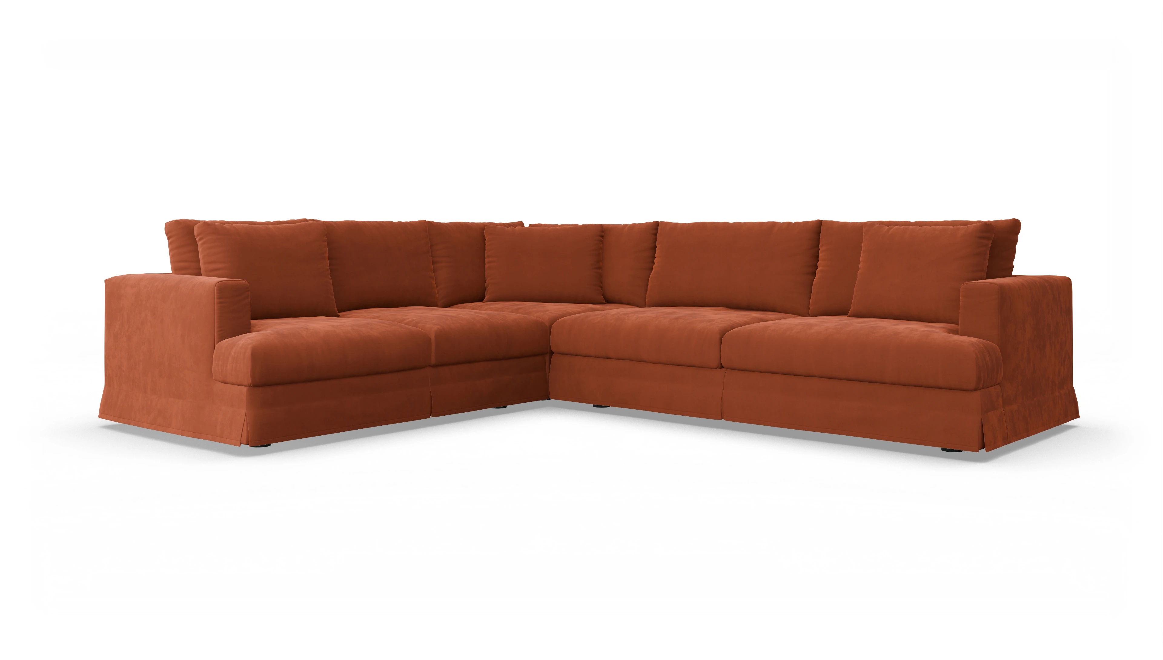 Pittori Hussen-Sofa Ansicht des Produktes Pittori Ecksofa Links in Samt orange