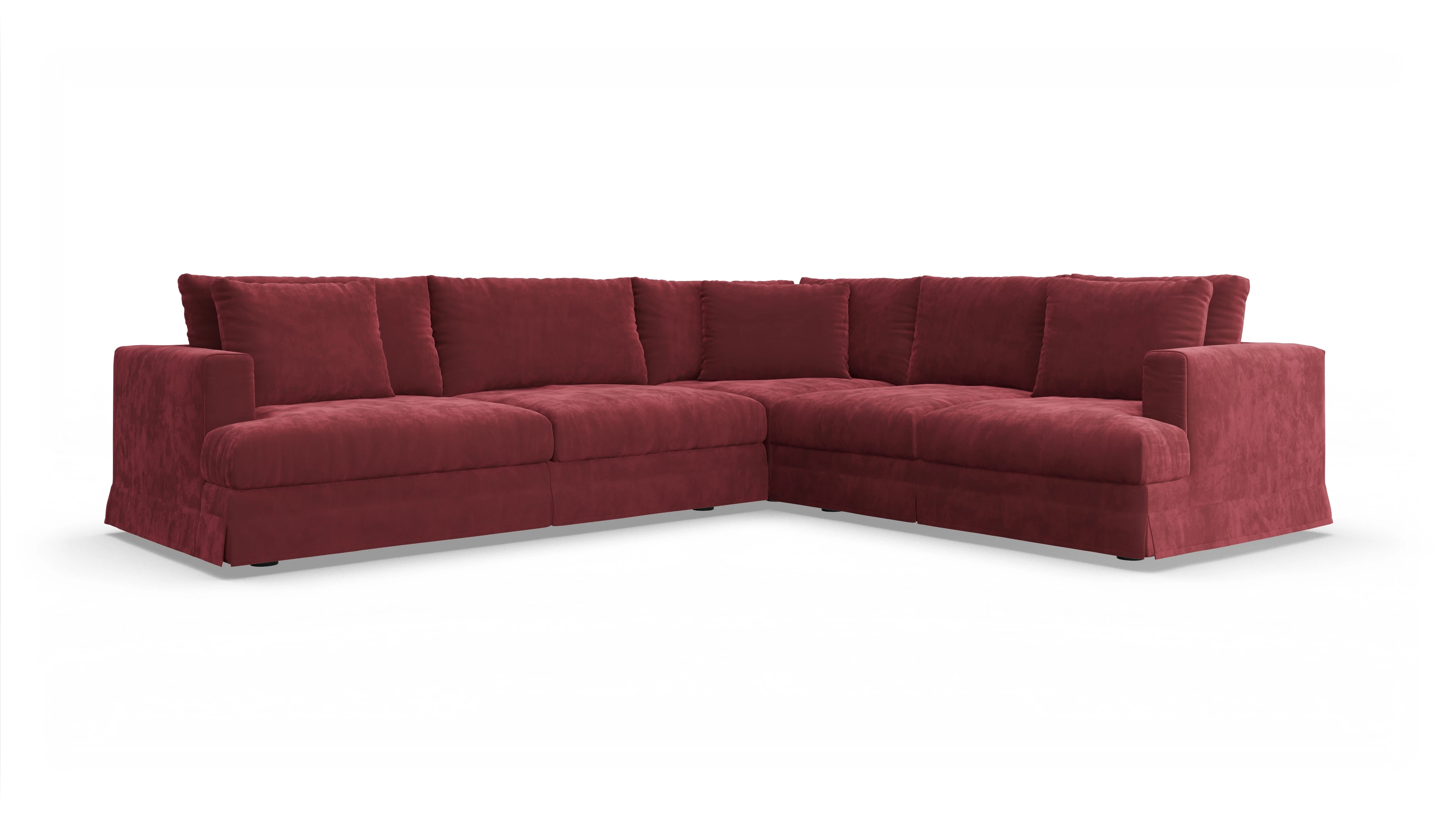 Pittori Hussen-Sofa Ansicht des Produktes Pittori Ecksofa Rechts in Samt rot
