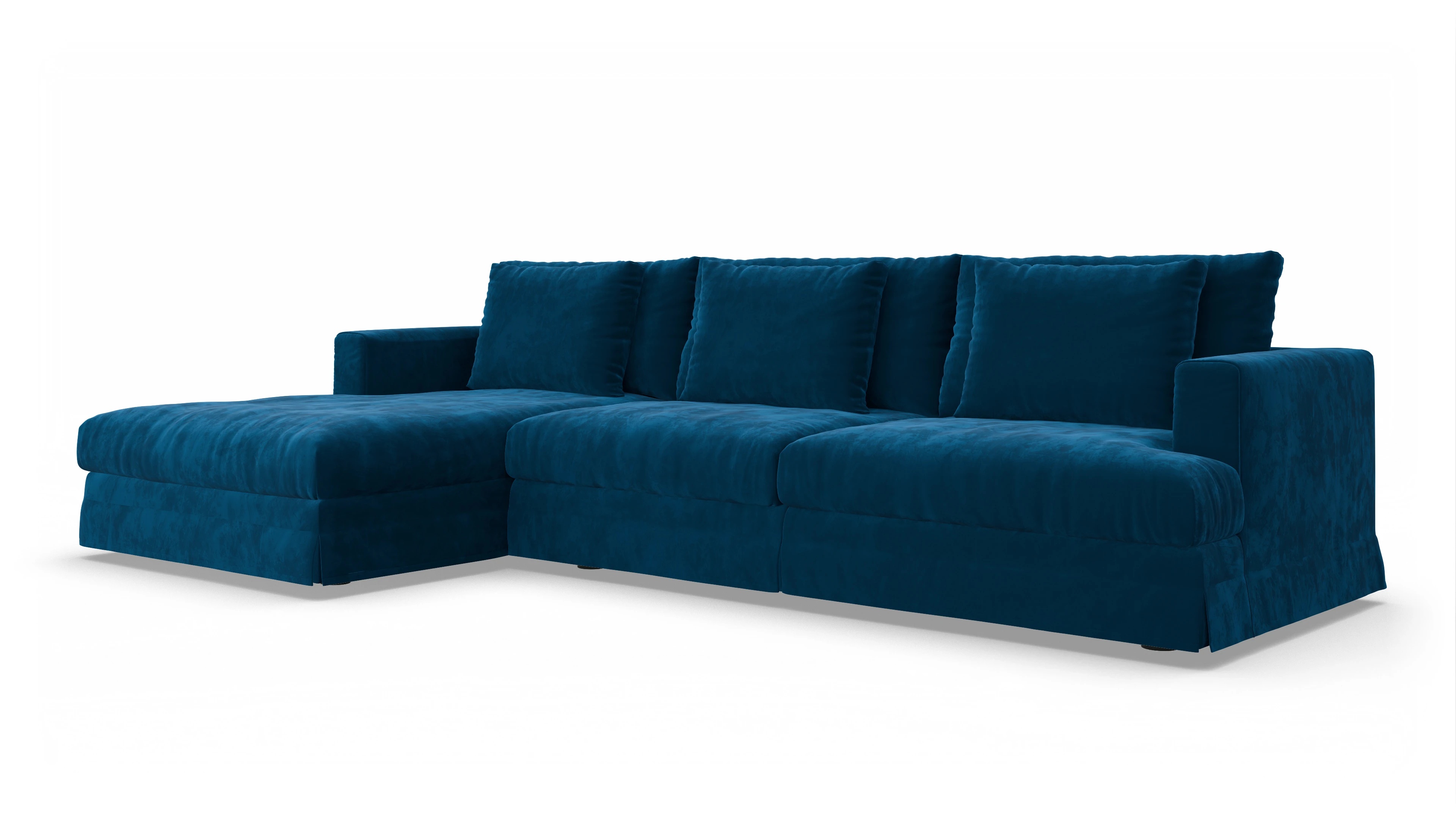 Pittori Hussen-Sofa Ansicht des Produktes Pittori Sofa mit Rec links in Samt blau