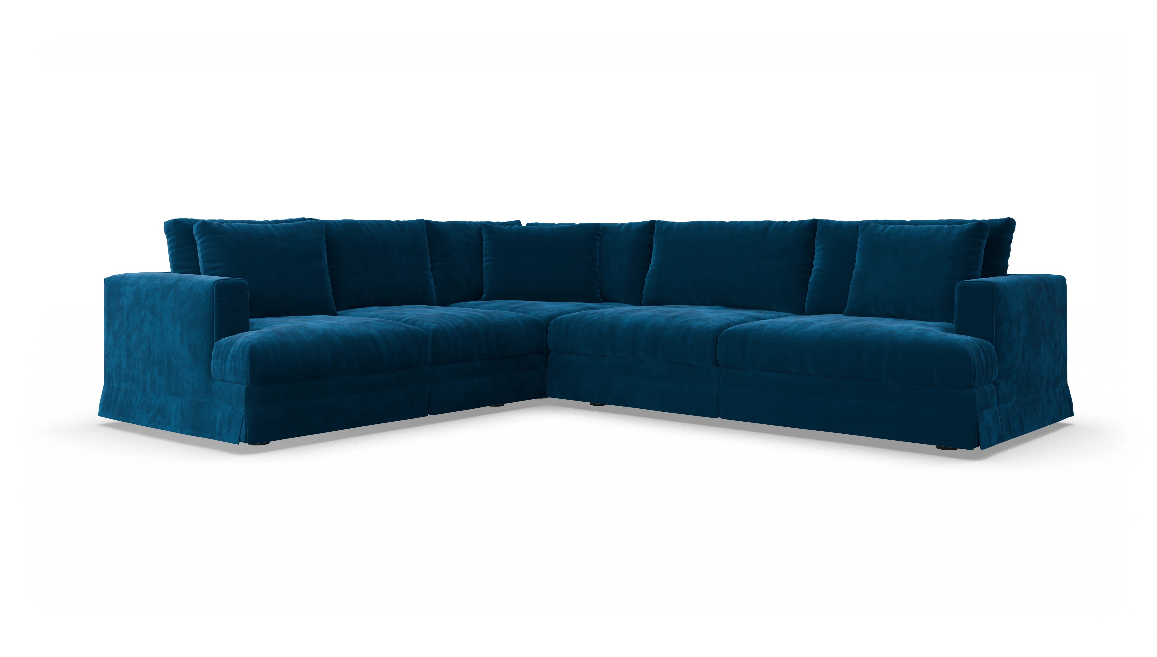 Pittori Hussen-Sofa Ansicht des Produktes Pittori Ecksofa Links in Samt blau